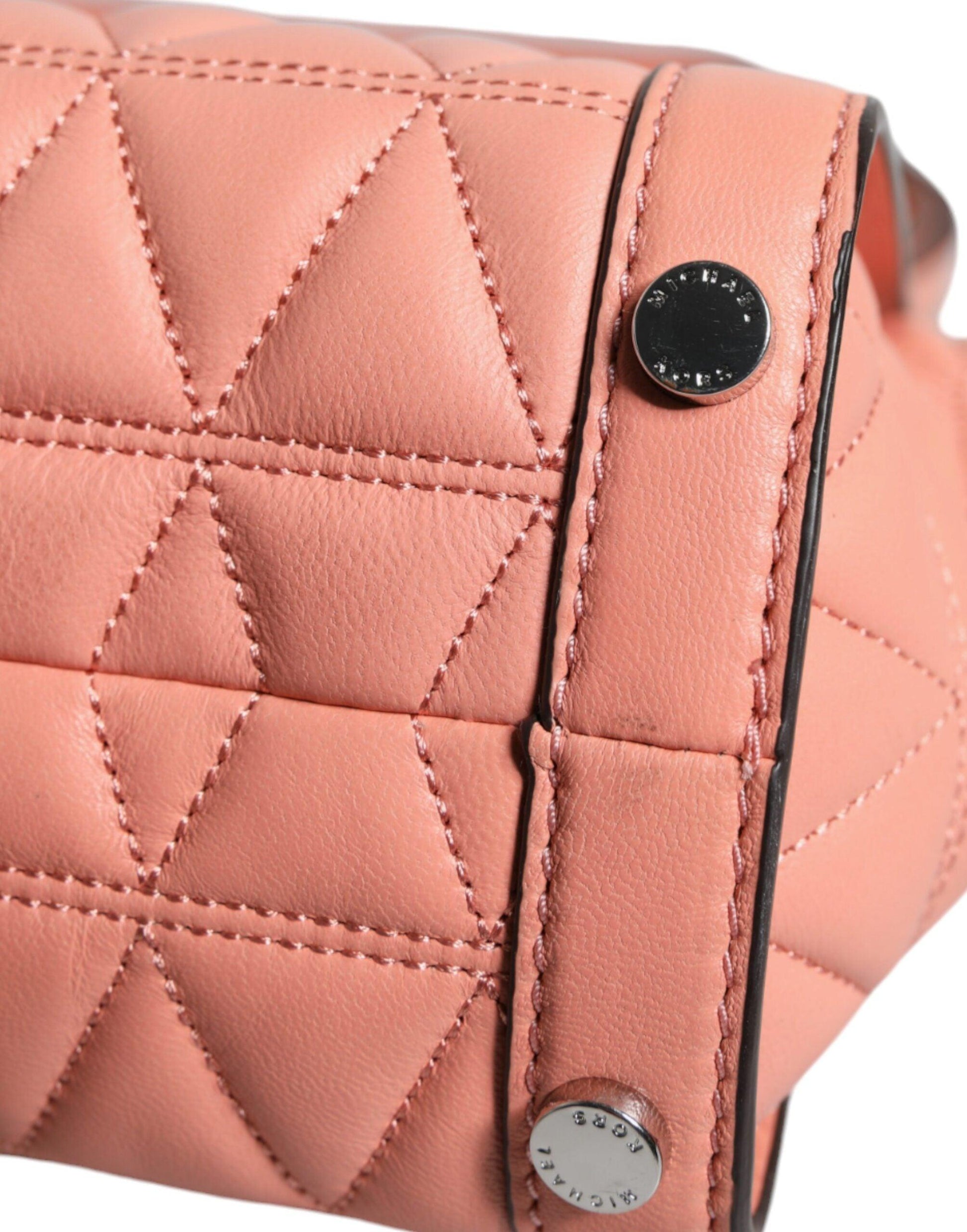 Michael Kors Peach Quilted Leather Logo Crossbody VIVIANNE Messenger Bag - Arichezz.store