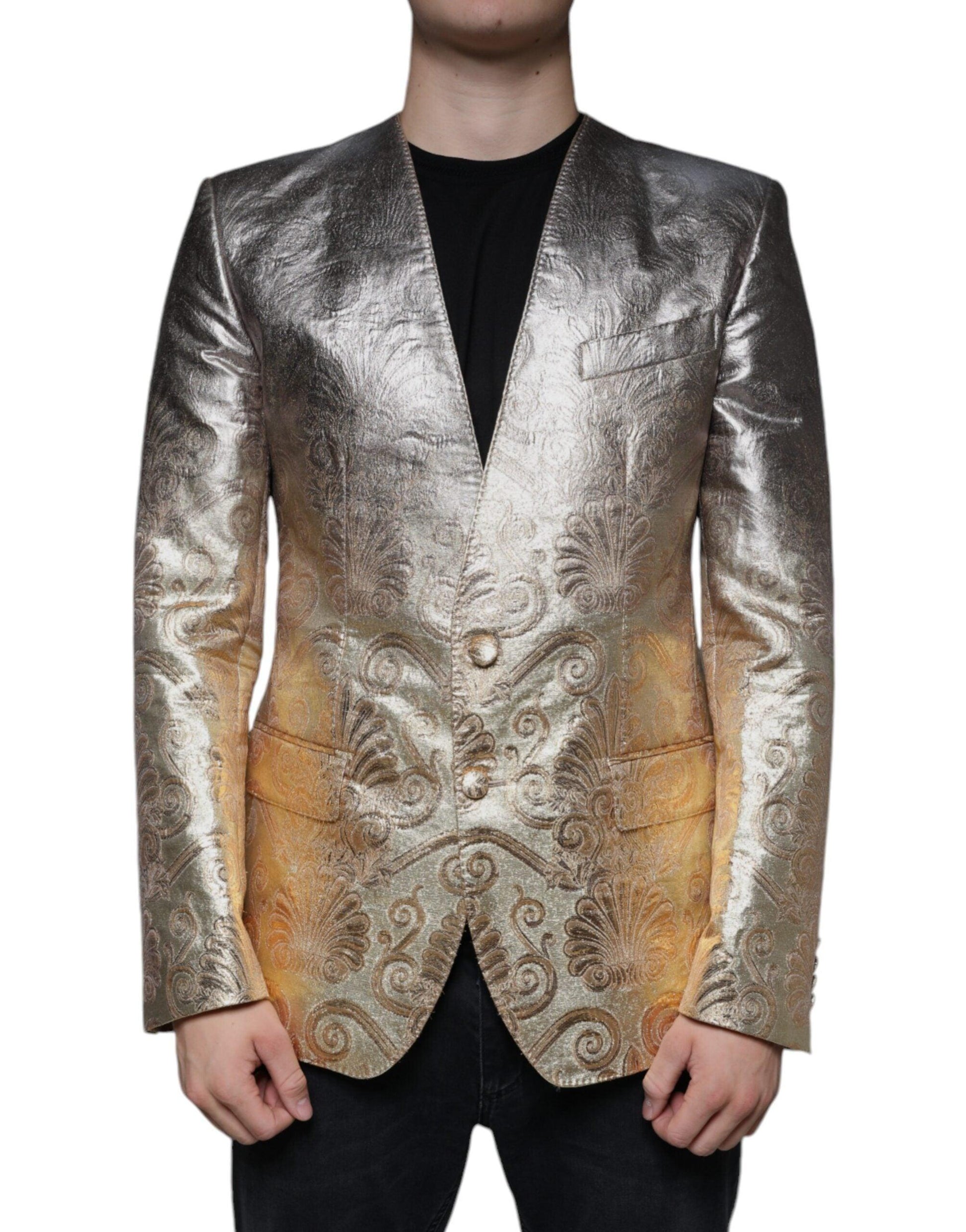 Dolce & Gabbana Gold Jacquard Single Breasted Dress Blazer - Arichezz.store