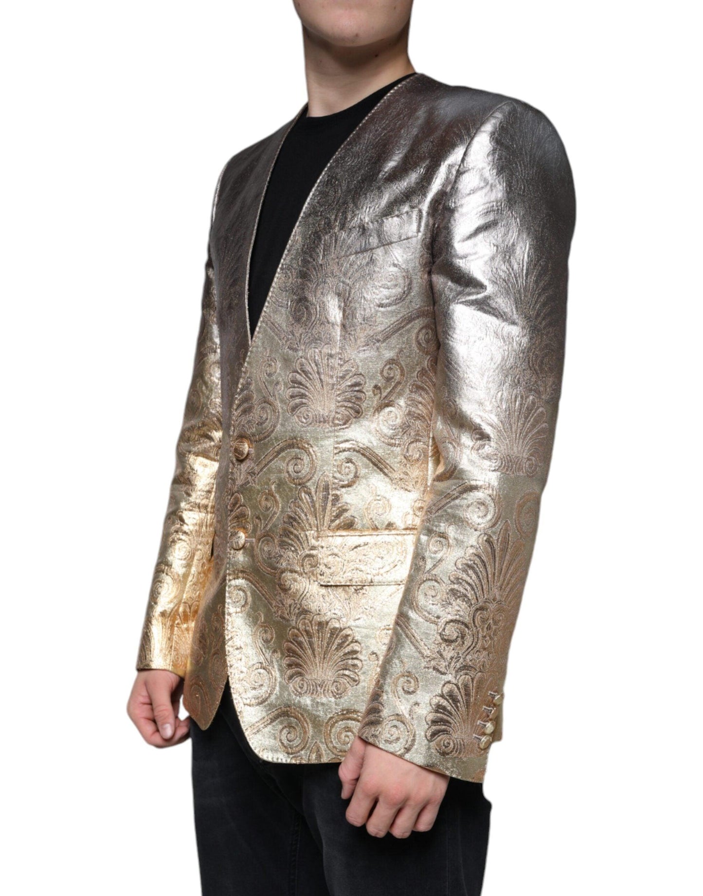 Dolce & Gabbana Gold Jacquard Single Breasted Dress Blazer - Arichezz.store