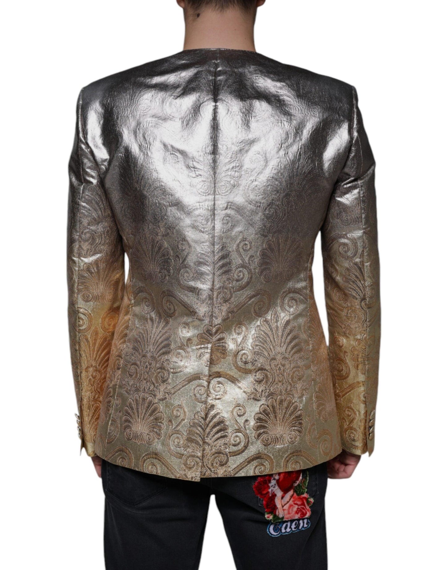 Dolce & Gabbana Gold Jacquard Single Breasted Dress Blazer - Arichezz.store