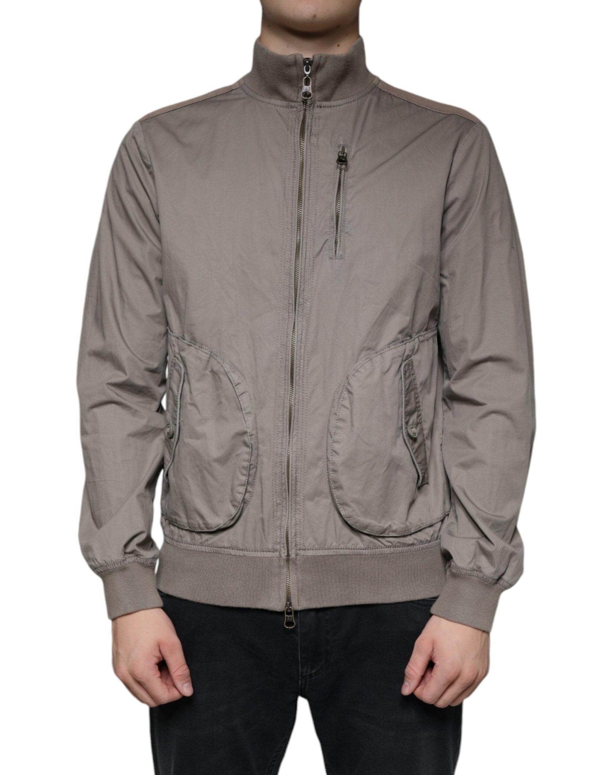 Armani Jeans Brown Cotton Full Zip Bomber Logo Jacket - Arichezz.store