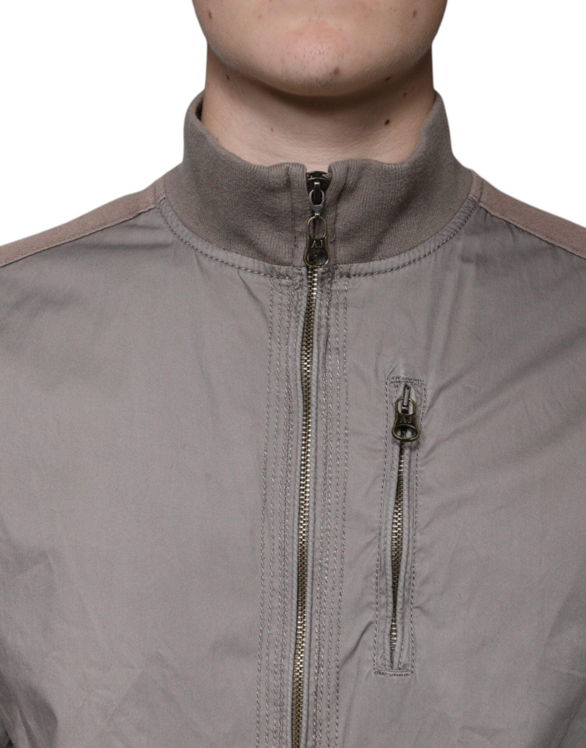 Armani Jeans Brown Cotton Full Zip Bomber Logo Jacket - Arichezz.store