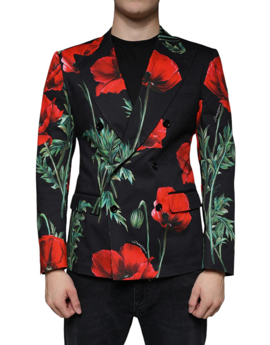 Dolce & Gabbana Black Floral Double Breasted Dress Blazer - Arichezz.store