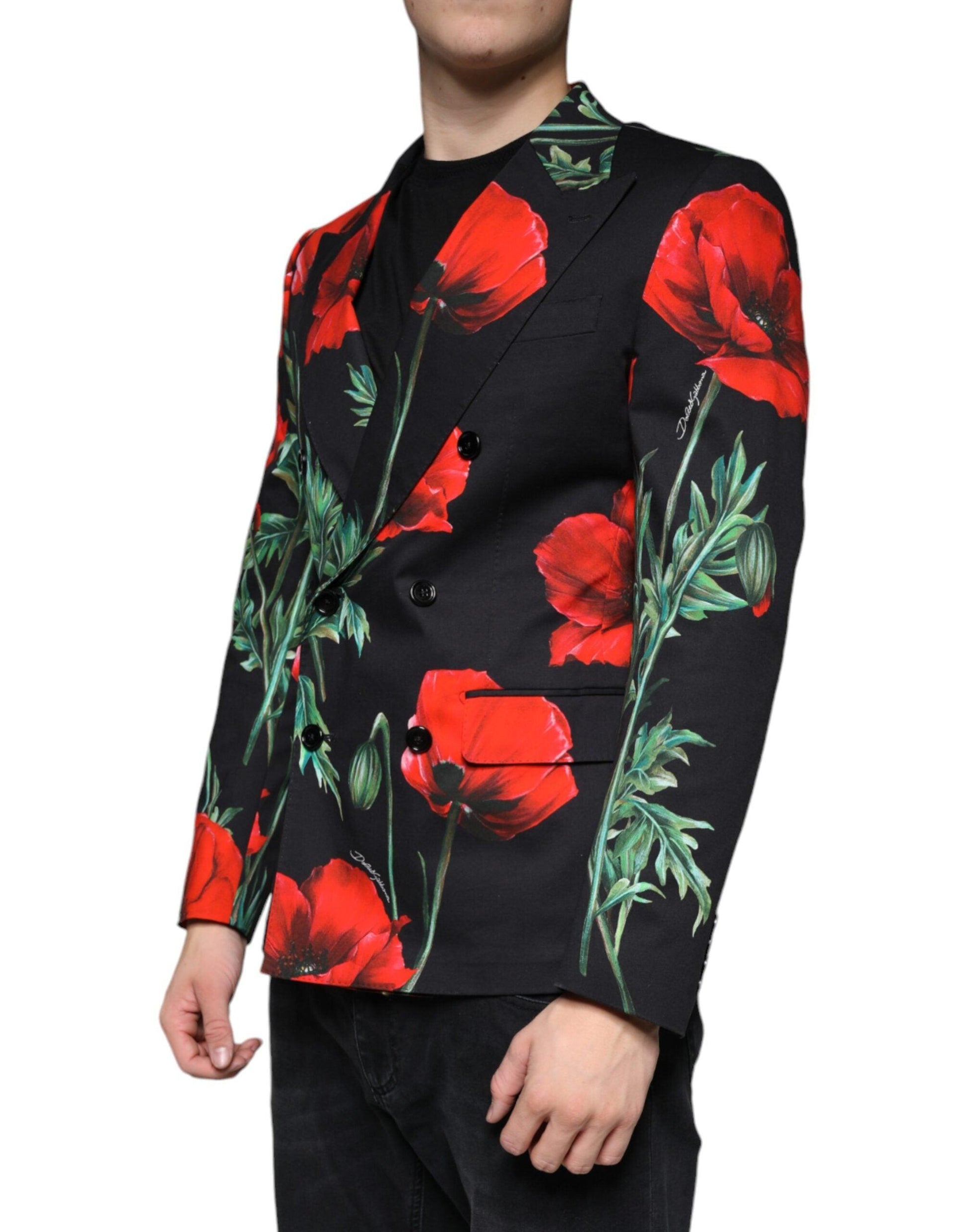 Dolce & Gabbana Black Floral Double Breasted Dress Blazer - Arichezz.store