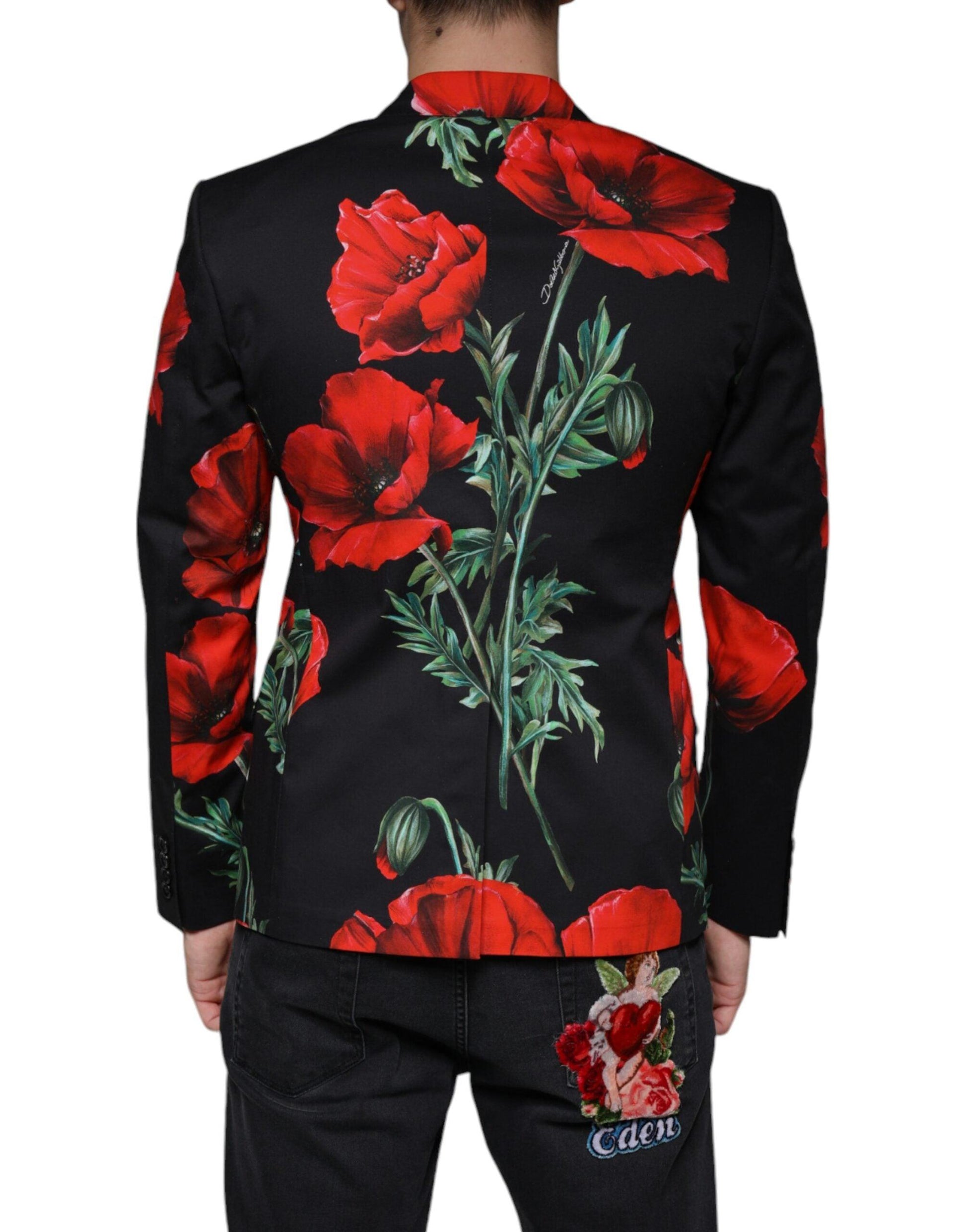 Dolce & Gabbana Black Floral Double Breasted Dress Blazer - Arichezz.store