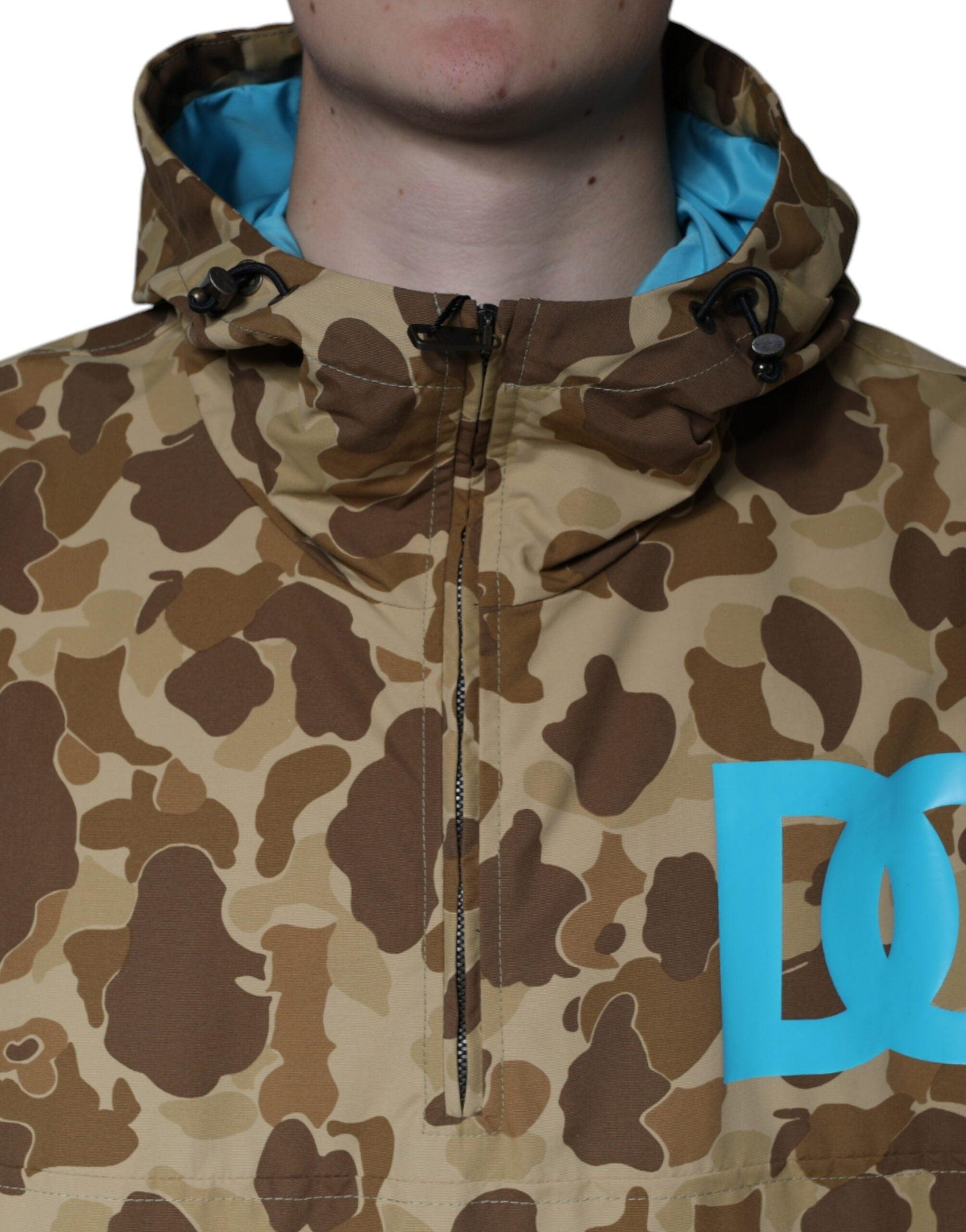 Dolce & Gabbana Brown Camouflage Hooded Pullover Jacket - Arichezz.store