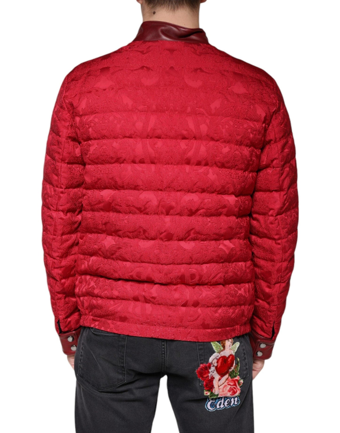 Dolce & Gabbana Red Quilted Bomber Gold Crown Logo Jacket - Arichezz.store