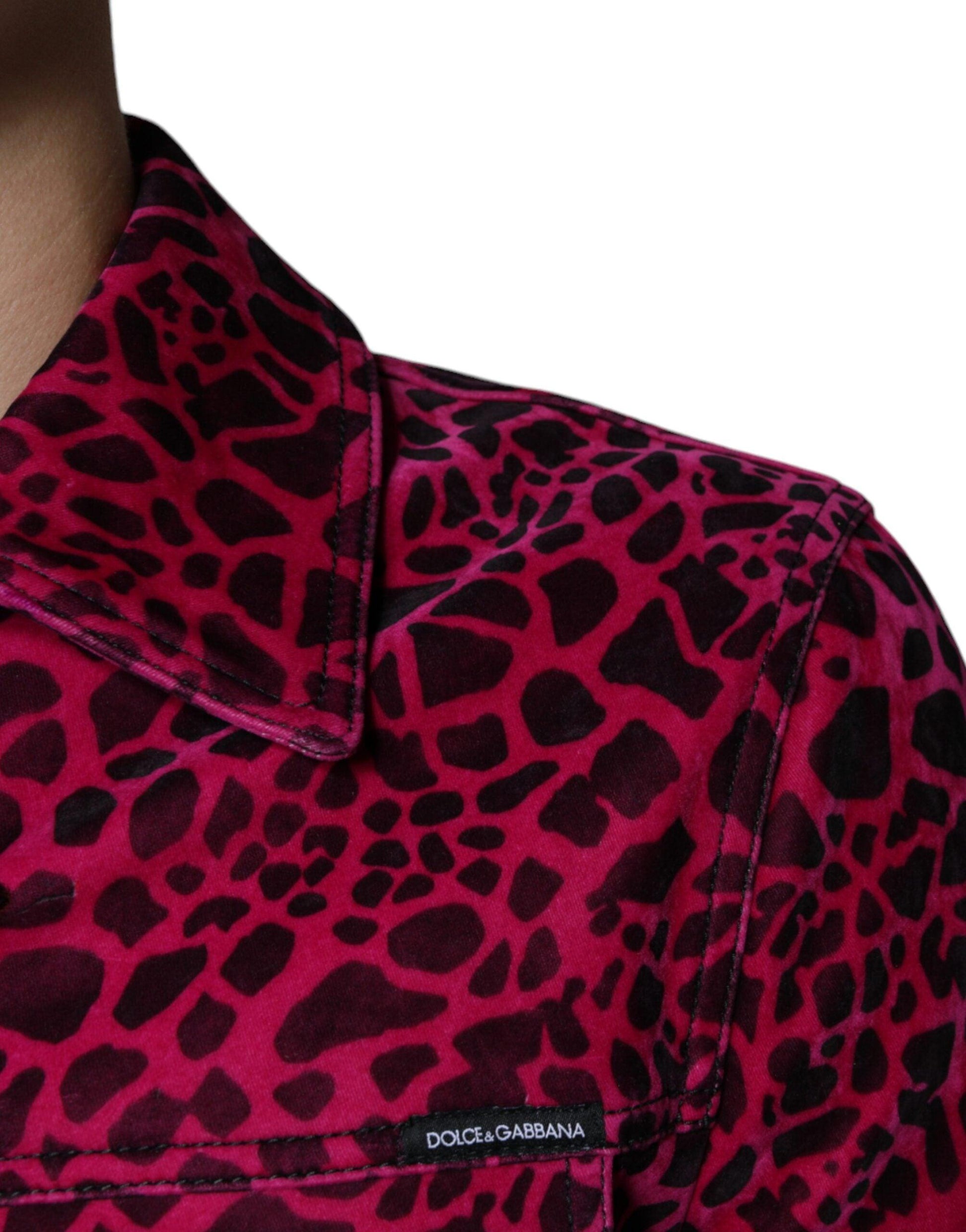 Dolce & Gabbana Fuchsia Leopard Button Down Collared Jacket - Arichezz.store