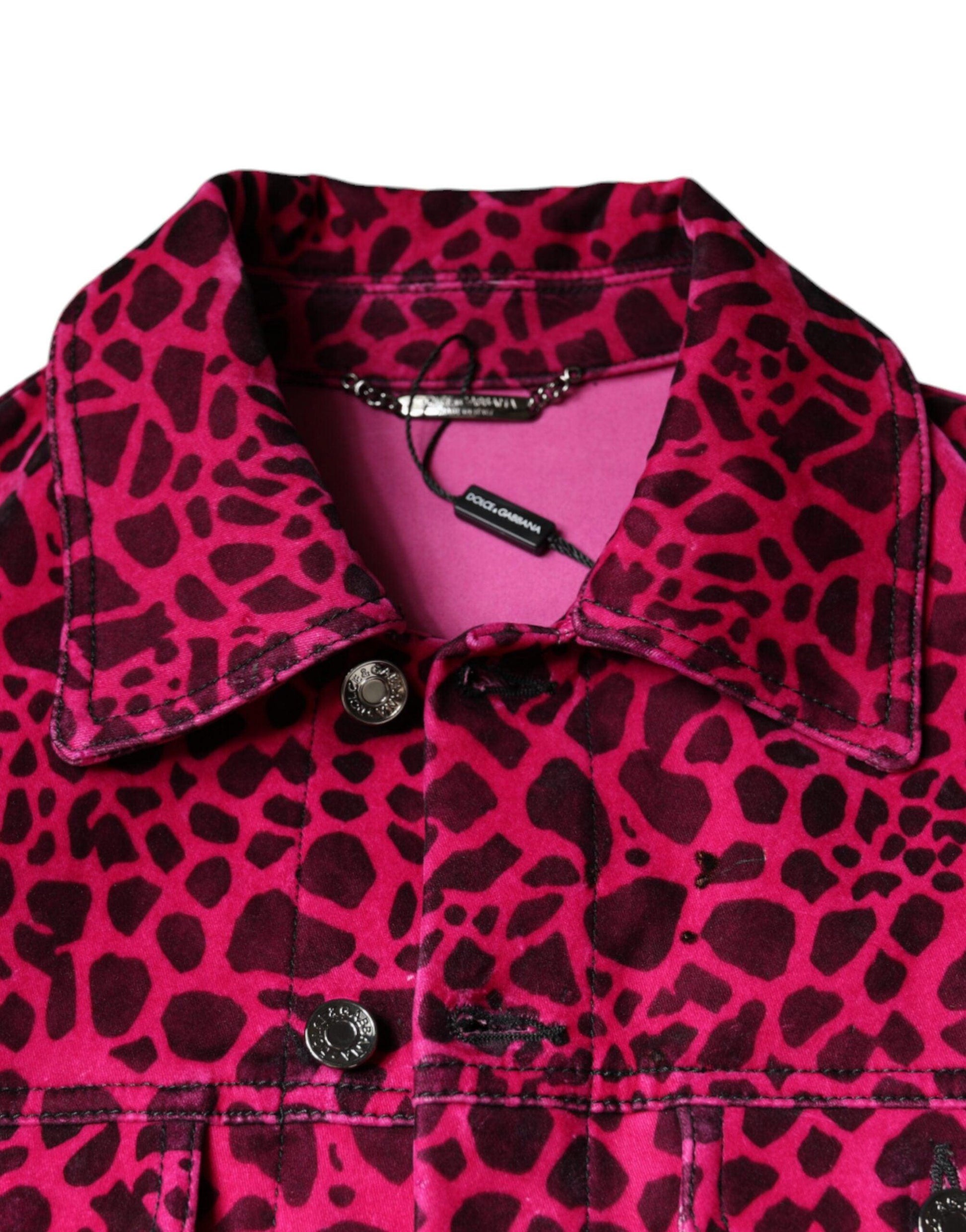 Dolce & Gabbana Fuchsia Leopard Button Down Collared Jacket - Arichezz.store