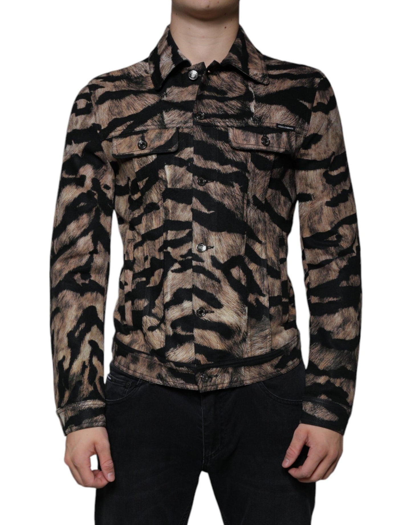 Dolce & Gabbana Brown Tiger Button Down Collared Jacket - Arichezz.store