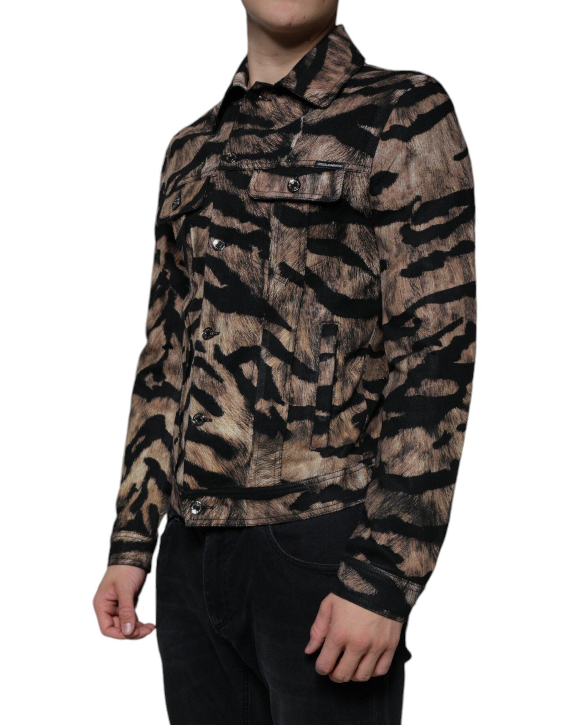 Dolce & Gabbana Brown Tiger Button Down Collared Jacket - Arichezz.store