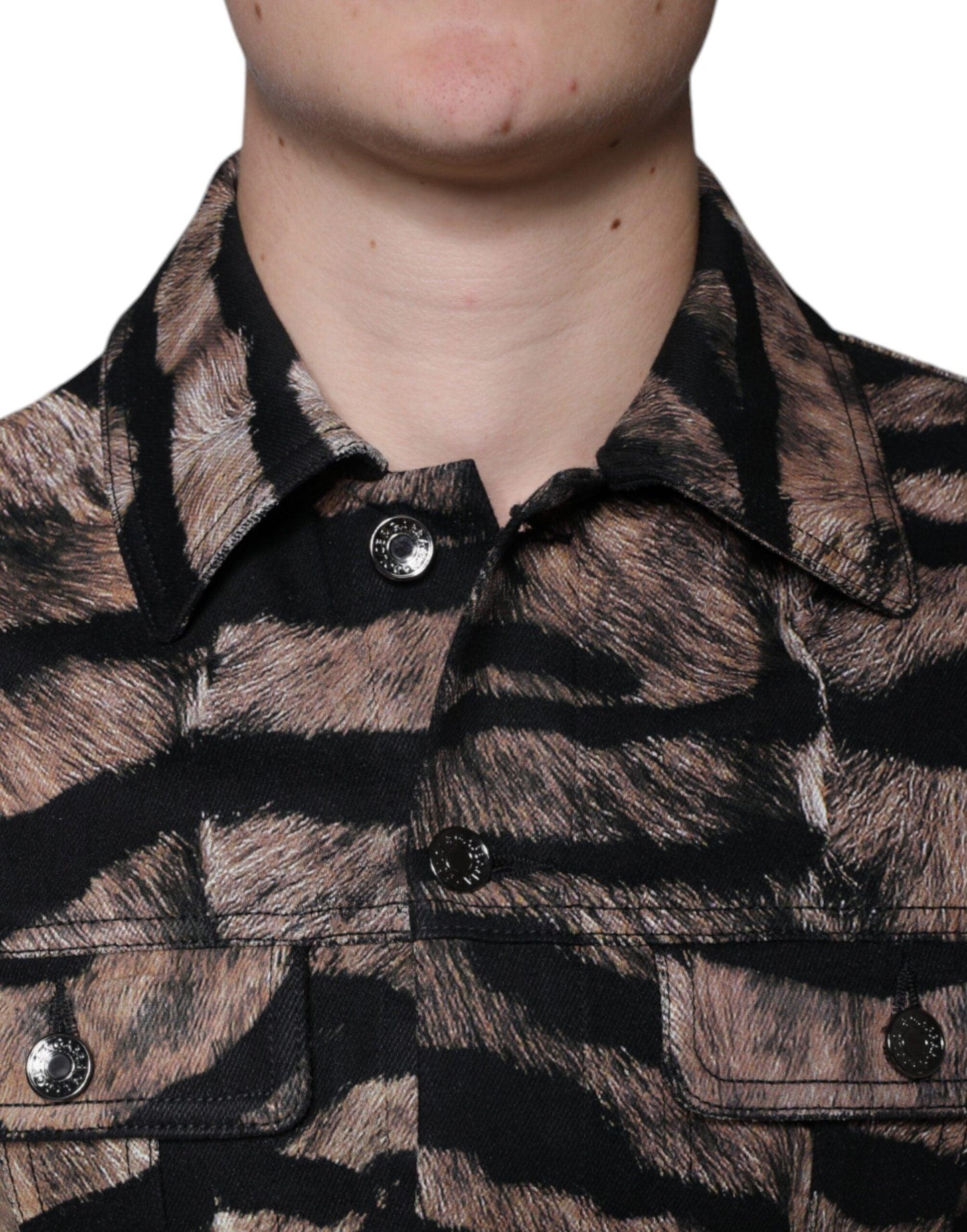 Dolce & Gabbana Brown Tiger Button Down Collared Jacket - Arichezz.store