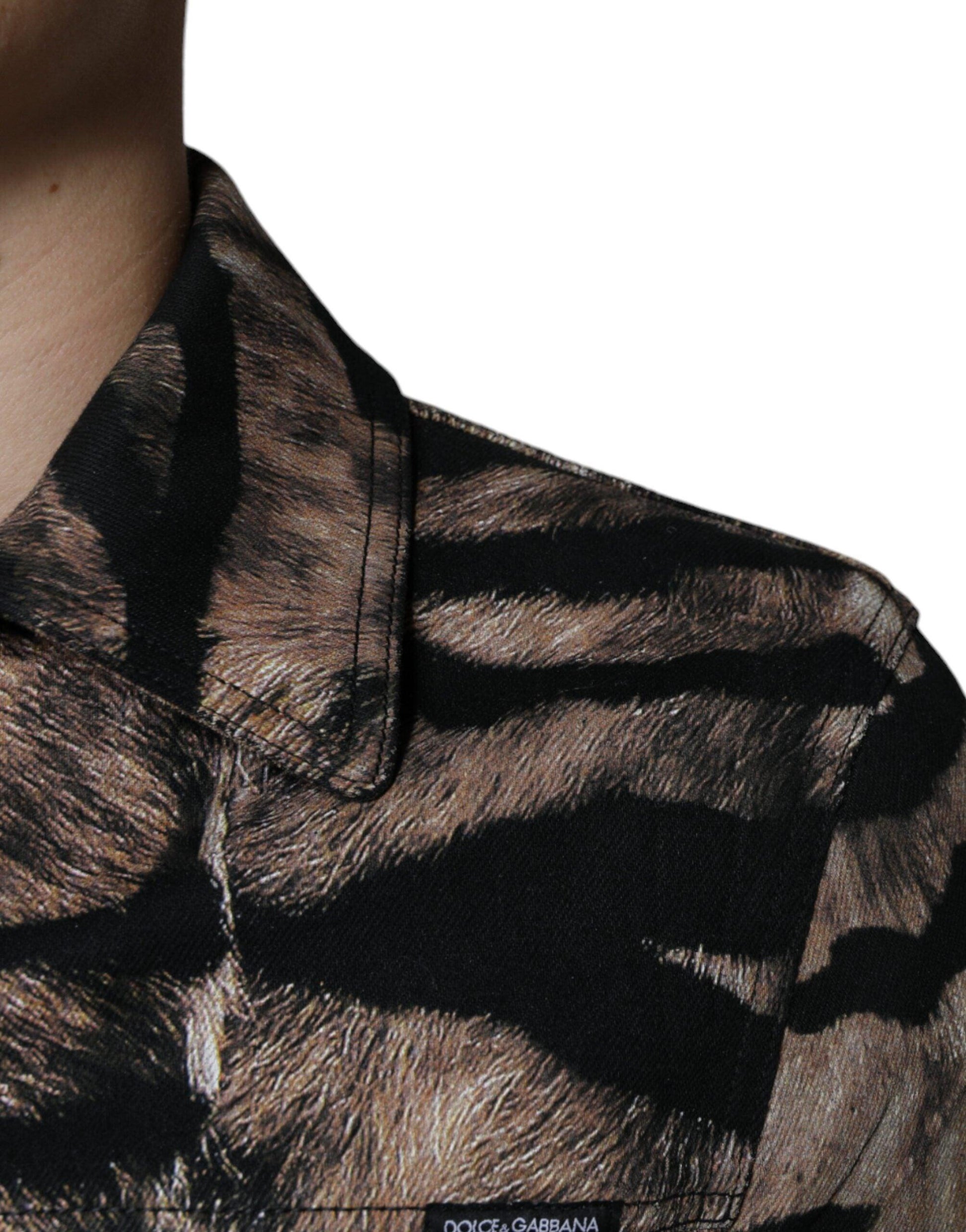 Dolce & Gabbana Brown Tiger Button Down Collared Jacket - Arichezz.store