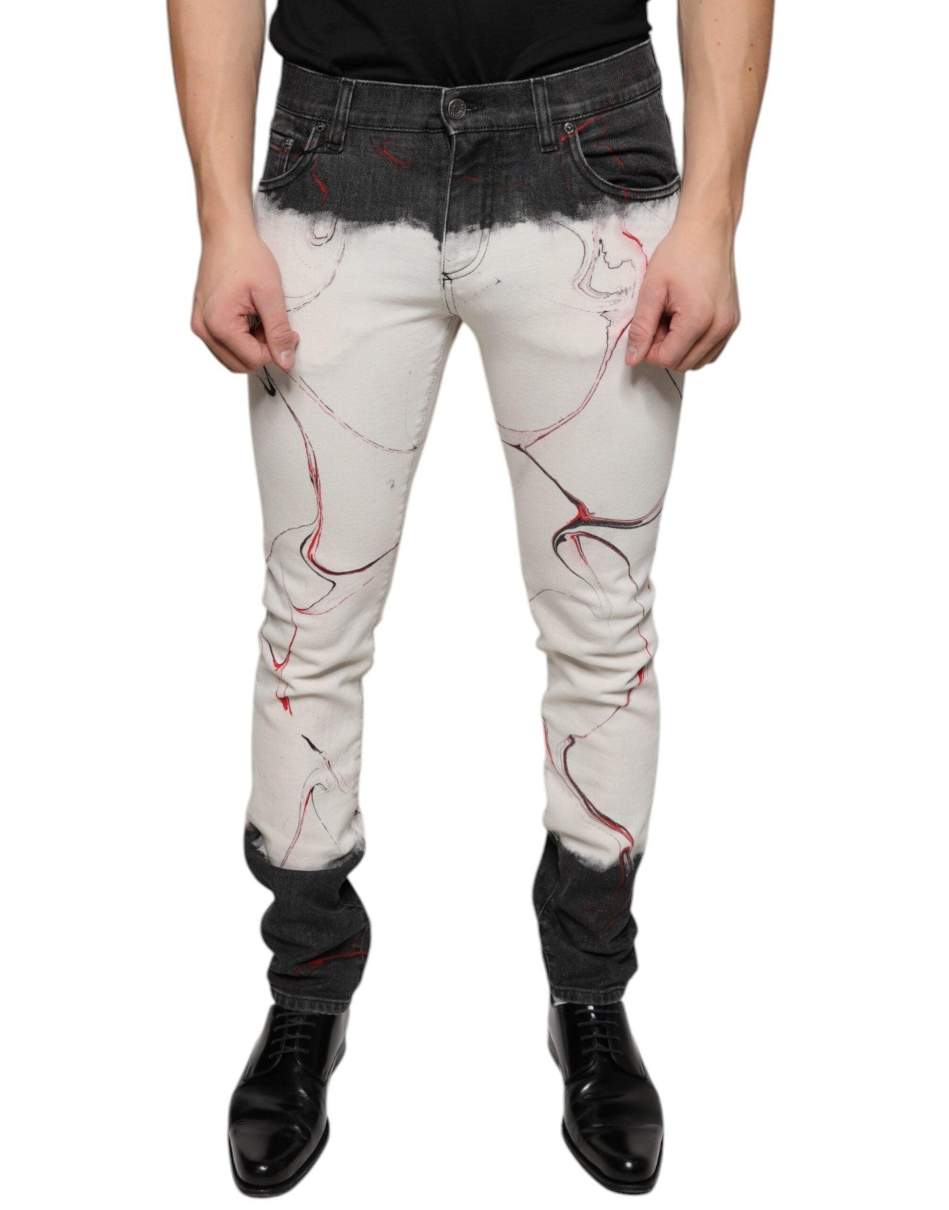 Dolce & Gabbana Black White Printed Skinny Men Denim Jeans - Arichezz.store