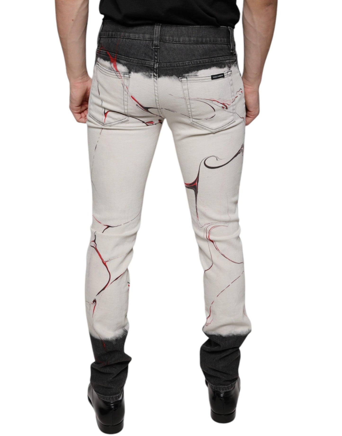 Dolce & Gabbana Black White Printed Skinny Men Denim Jeans - Arichezz.store