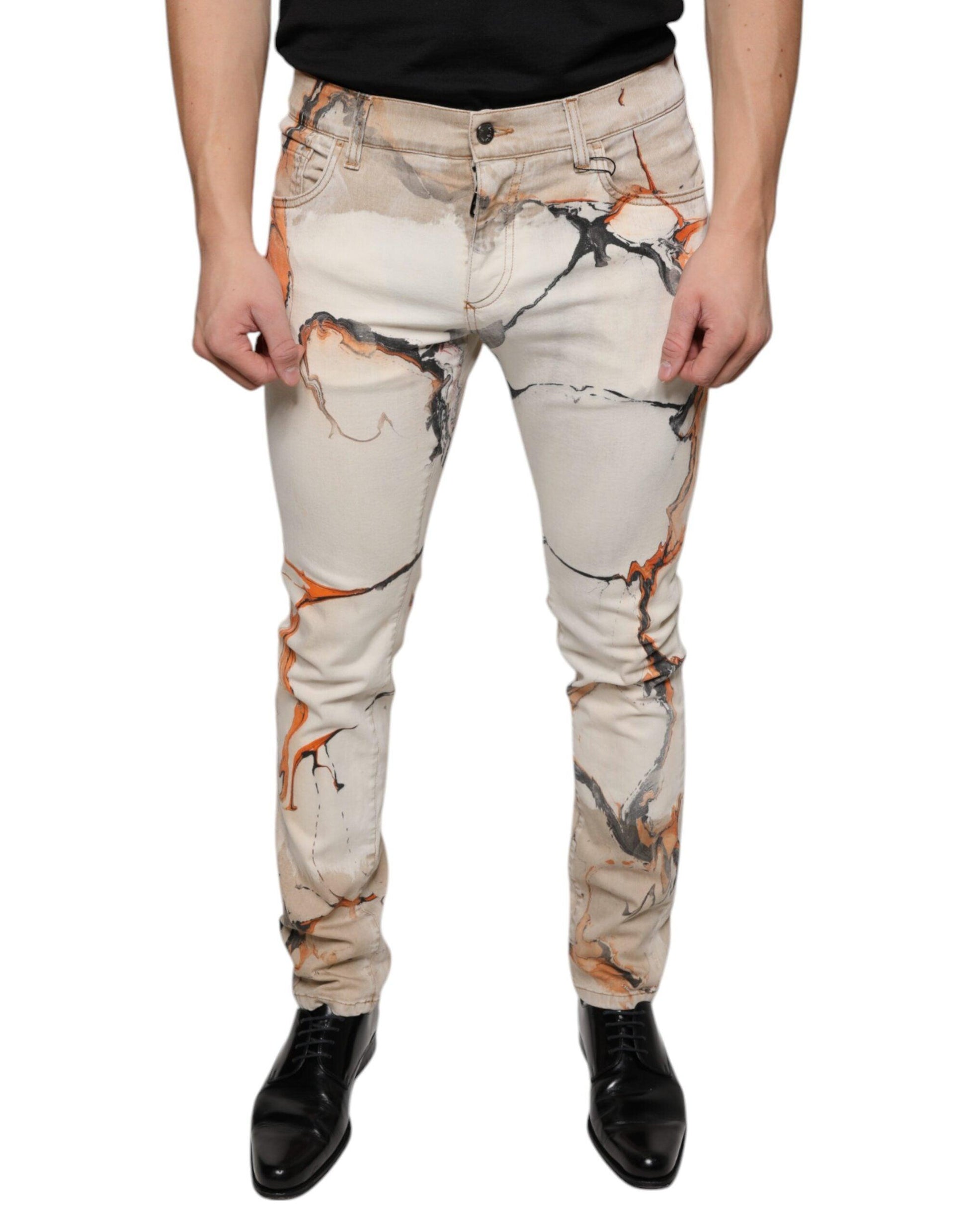 Dolce & Gabbana Beige Cotton Dye Slim Fit Men Denim Jeans - Arichezz.store