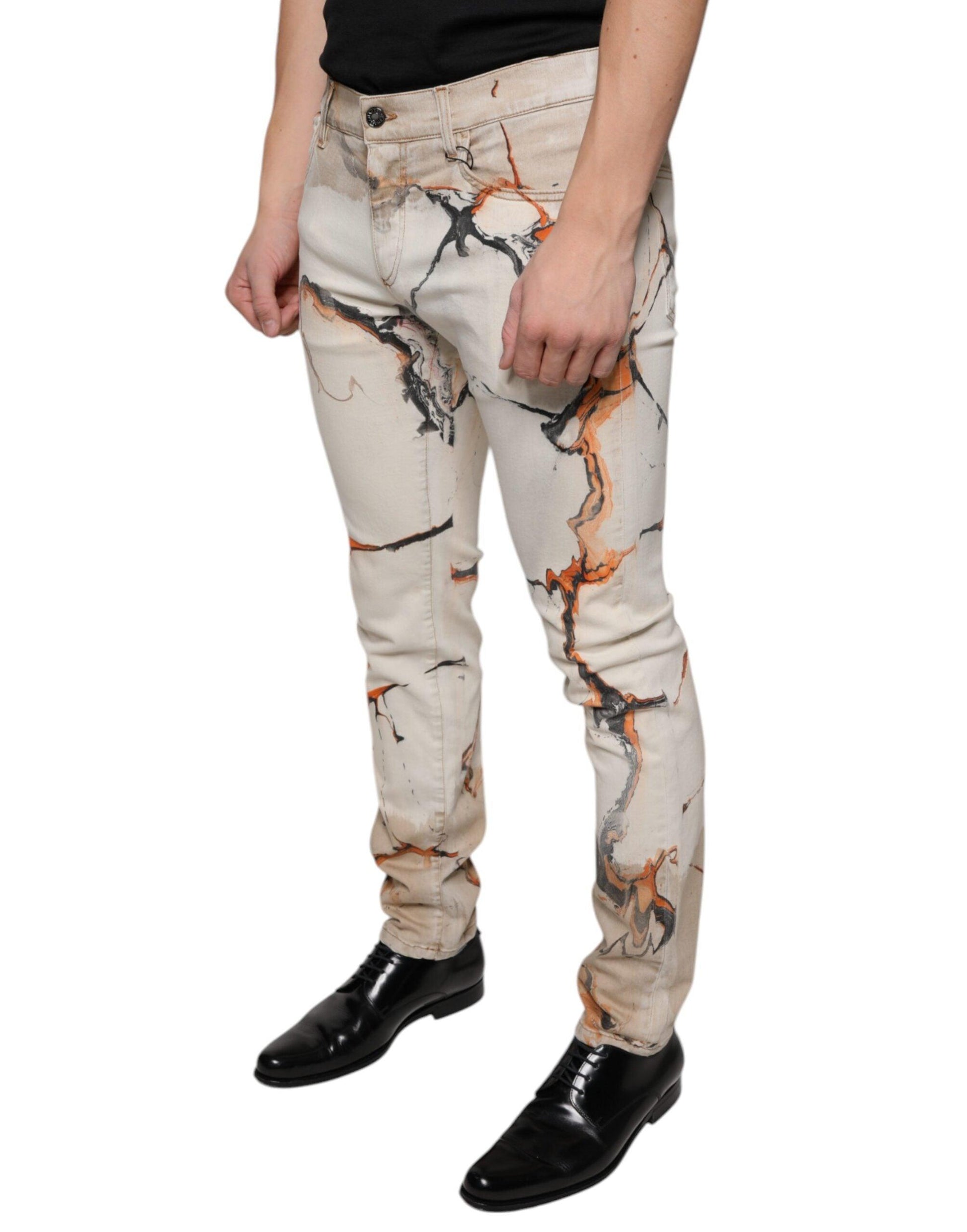 Dolce & Gabbana Beige Cotton Dye Slim Fit Men Denim Jeans - Arichezz.store