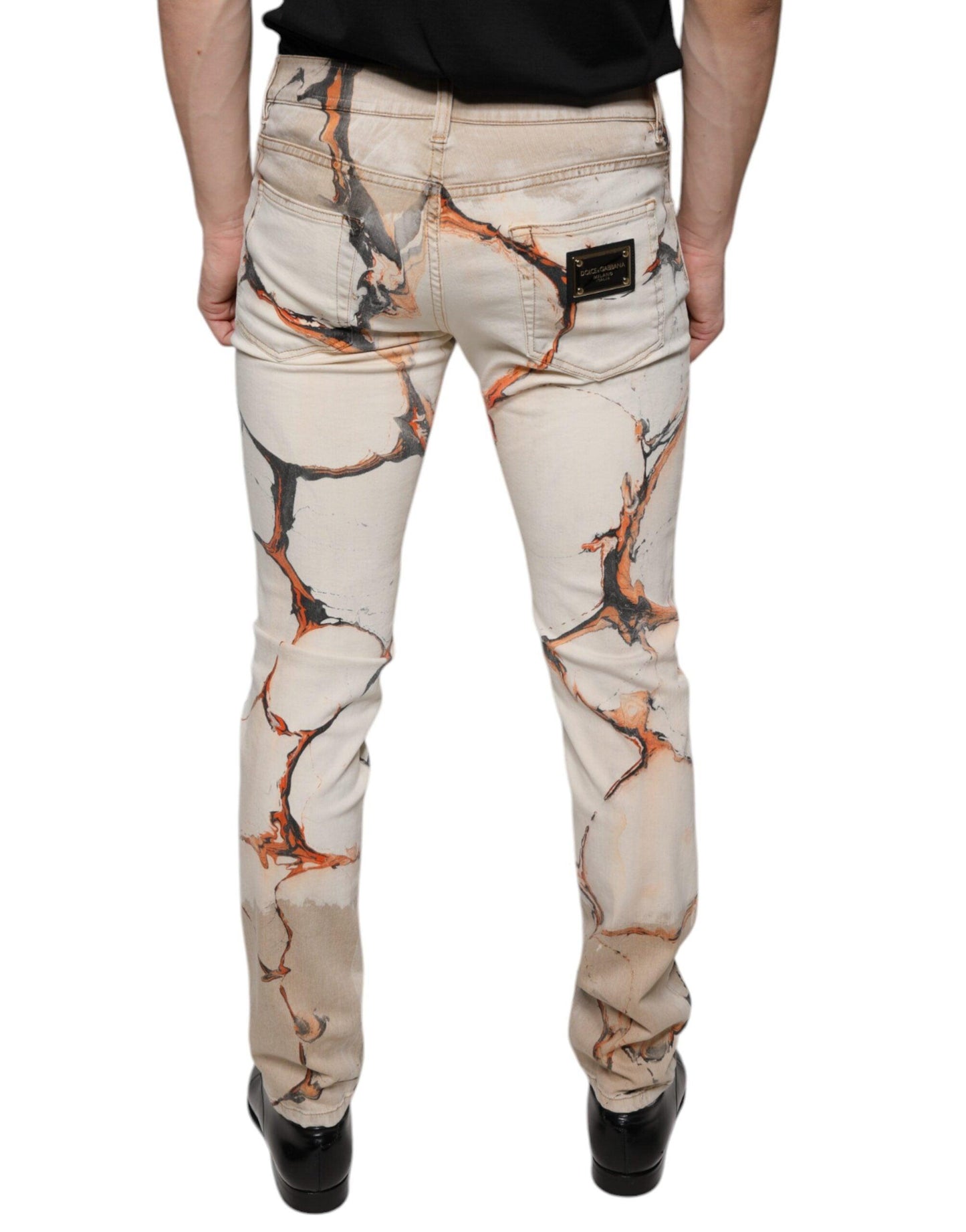 Dolce & Gabbana Beige Cotton Dye Slim Fit Men Denim Jeans - Arichezz.store