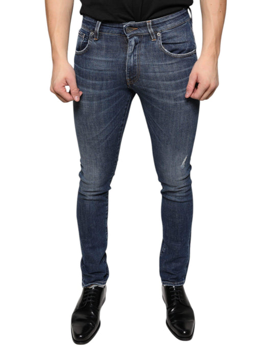 Dolce & Gabbana Dark Blue Washed Cotton Skinny Denim Jeans - Arichezz.store