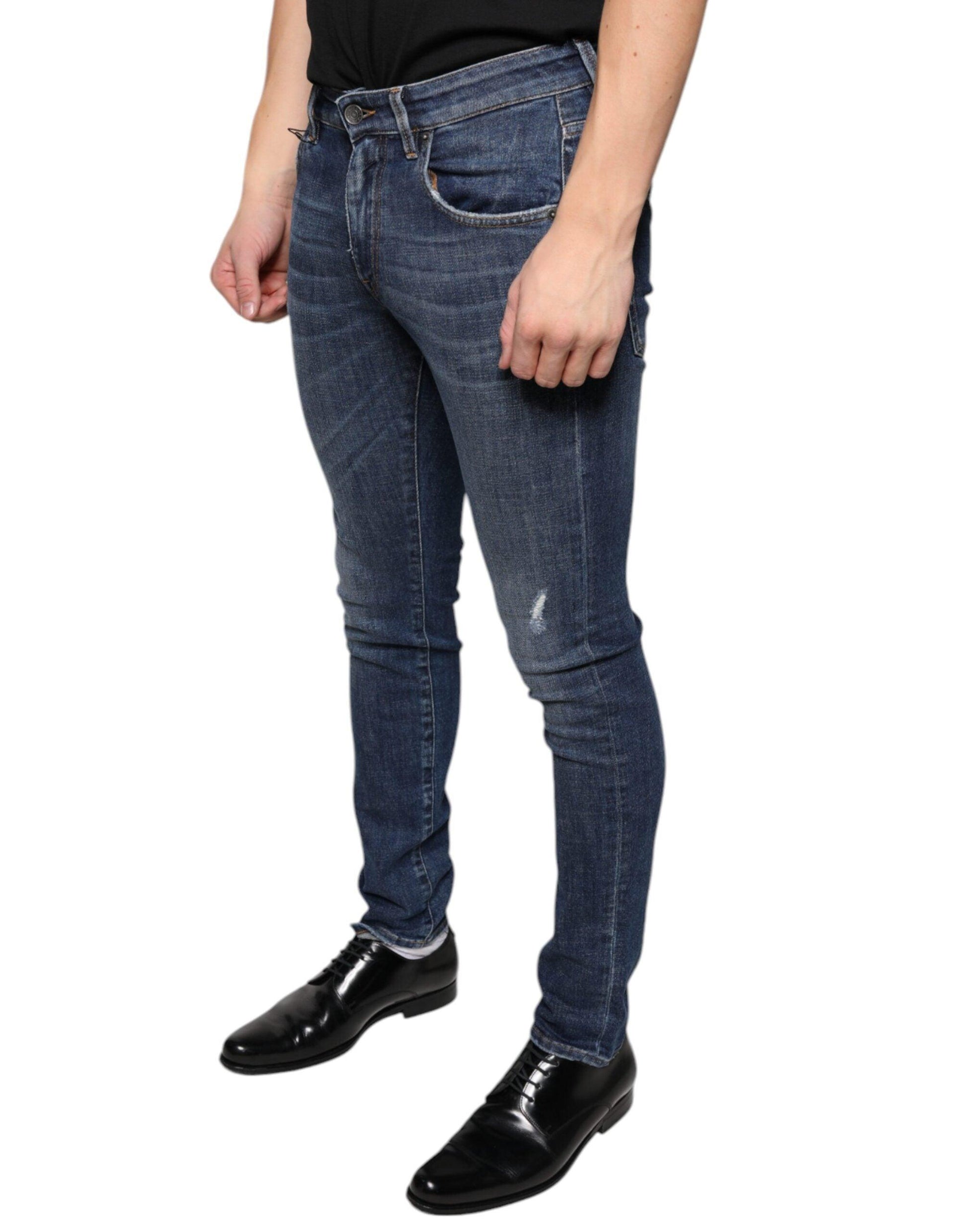 Dolce & Gabbana Dark Blue Washed Cotton Skinny Denim Jeans - Arichezz.store