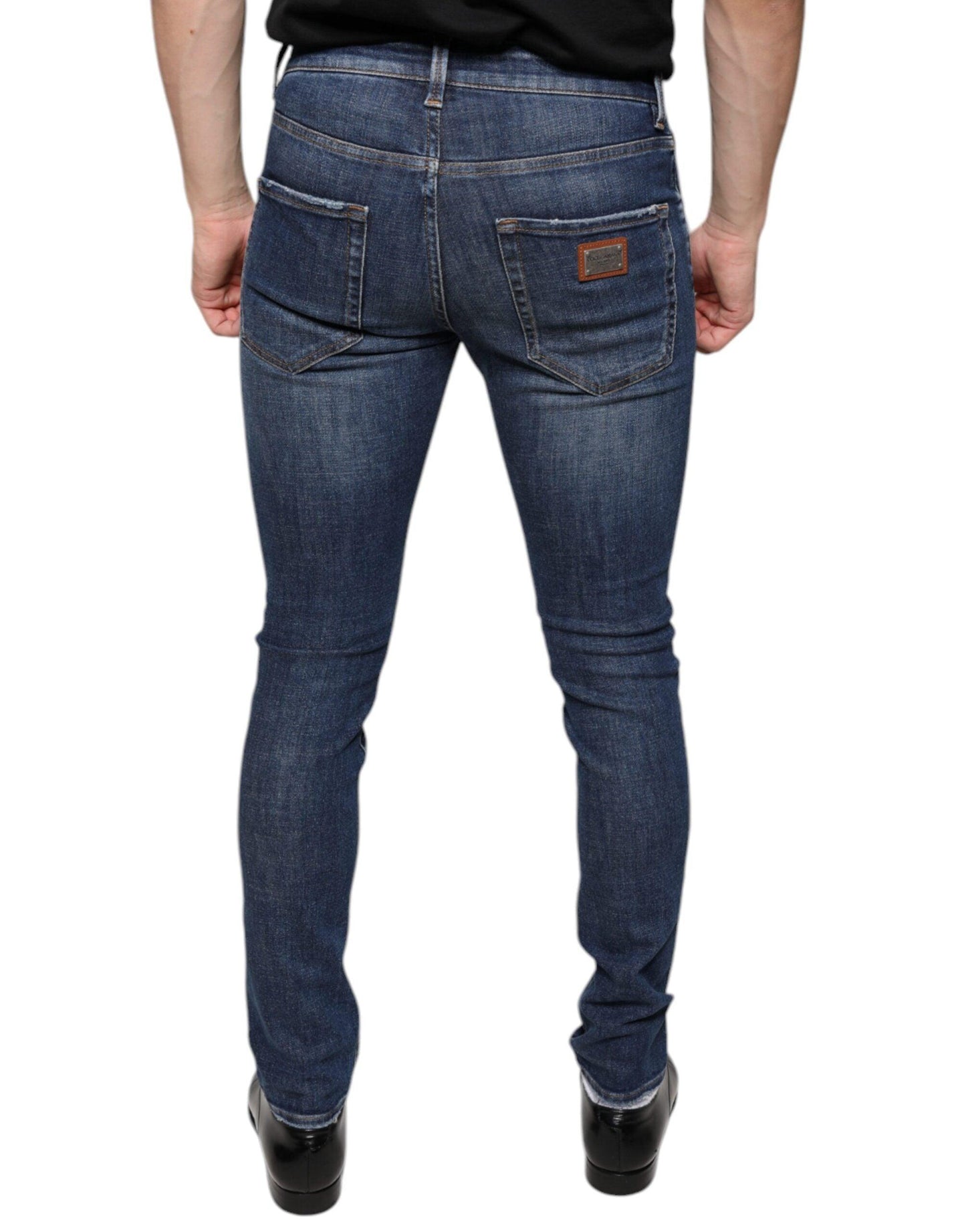 Dolce & Gabbana Dark Blue Washed Cotton Skinny Denim Jeans - Arichezz.store