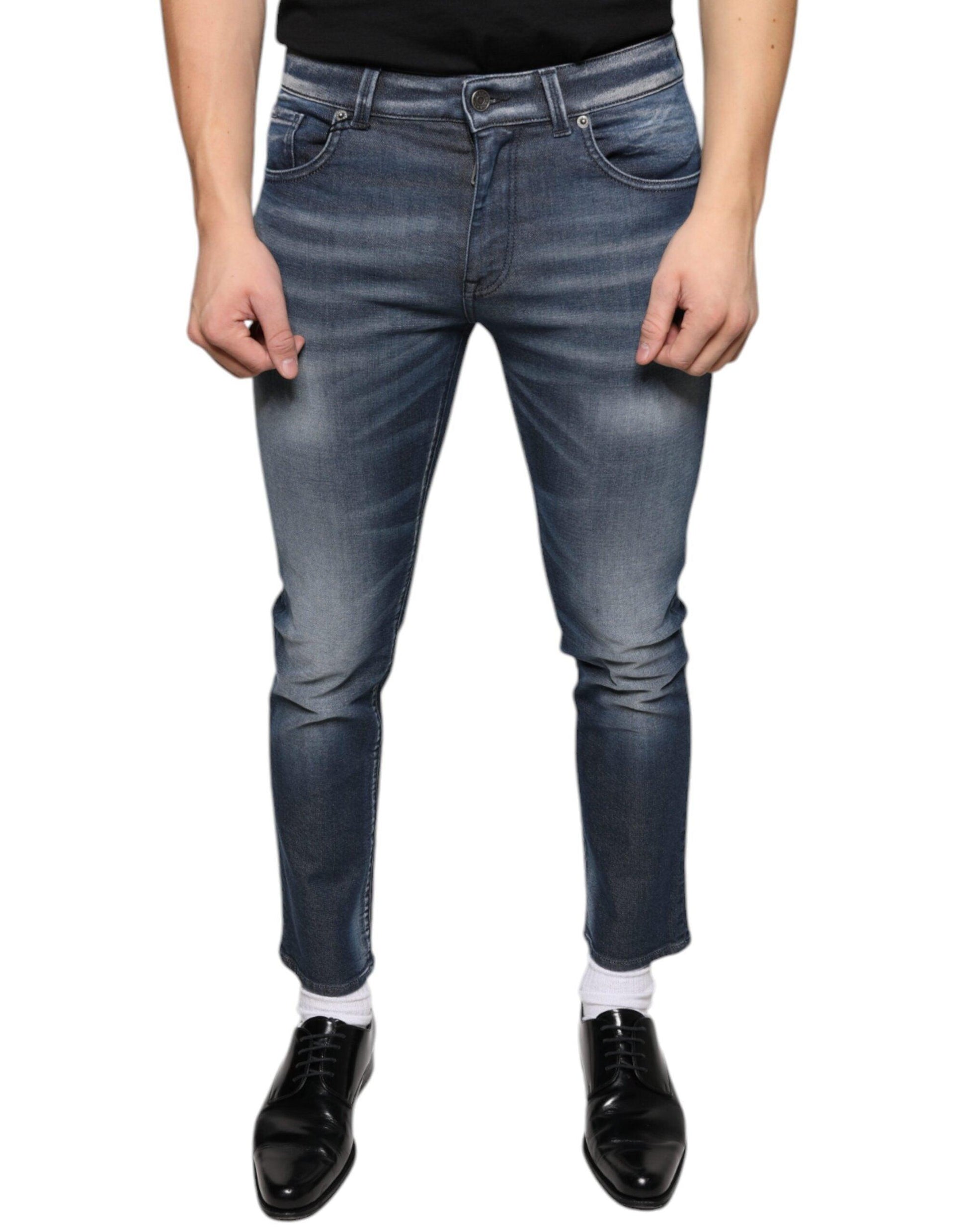 Dolce & Gabbana Dark Blue Washed Cotton Skinny Denim Jeans - Arichezz.store