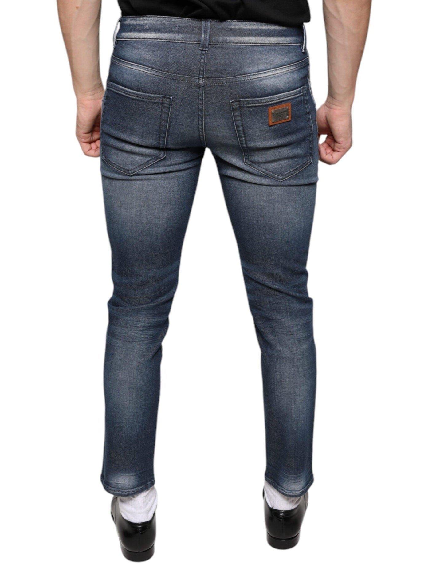 Dolce & Gabbana Dark Blue Washed Cotton Skinny Denim Jeans - Arichezz.store