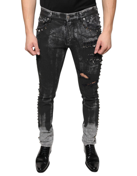 Dolce & Gabbana Black Embellished Cotton Skinny Denim Jeans - Arichezz.store