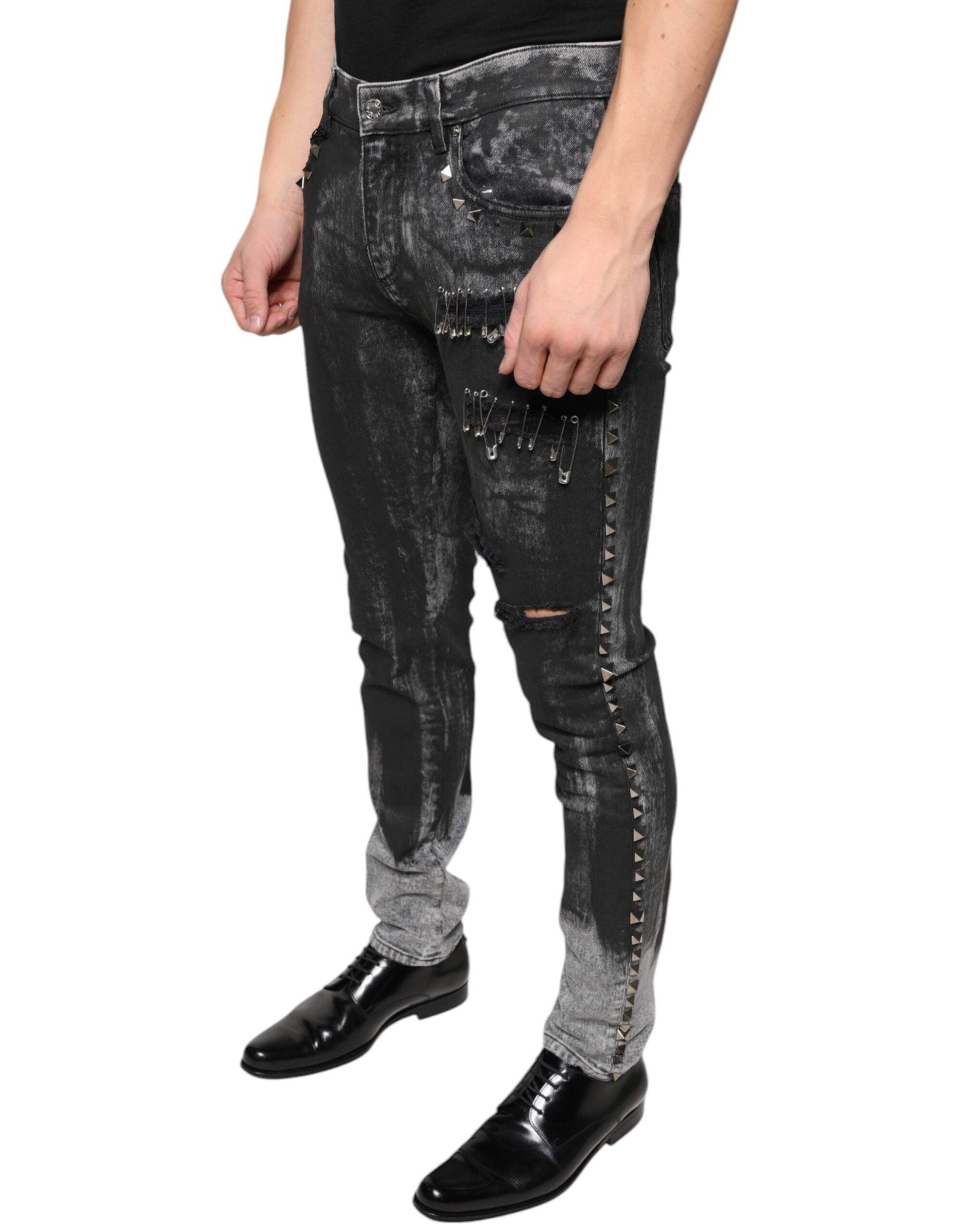 Dolce & Gabbana Black Embellished Cotton Skinny Denim Jeans - Arichezz.store