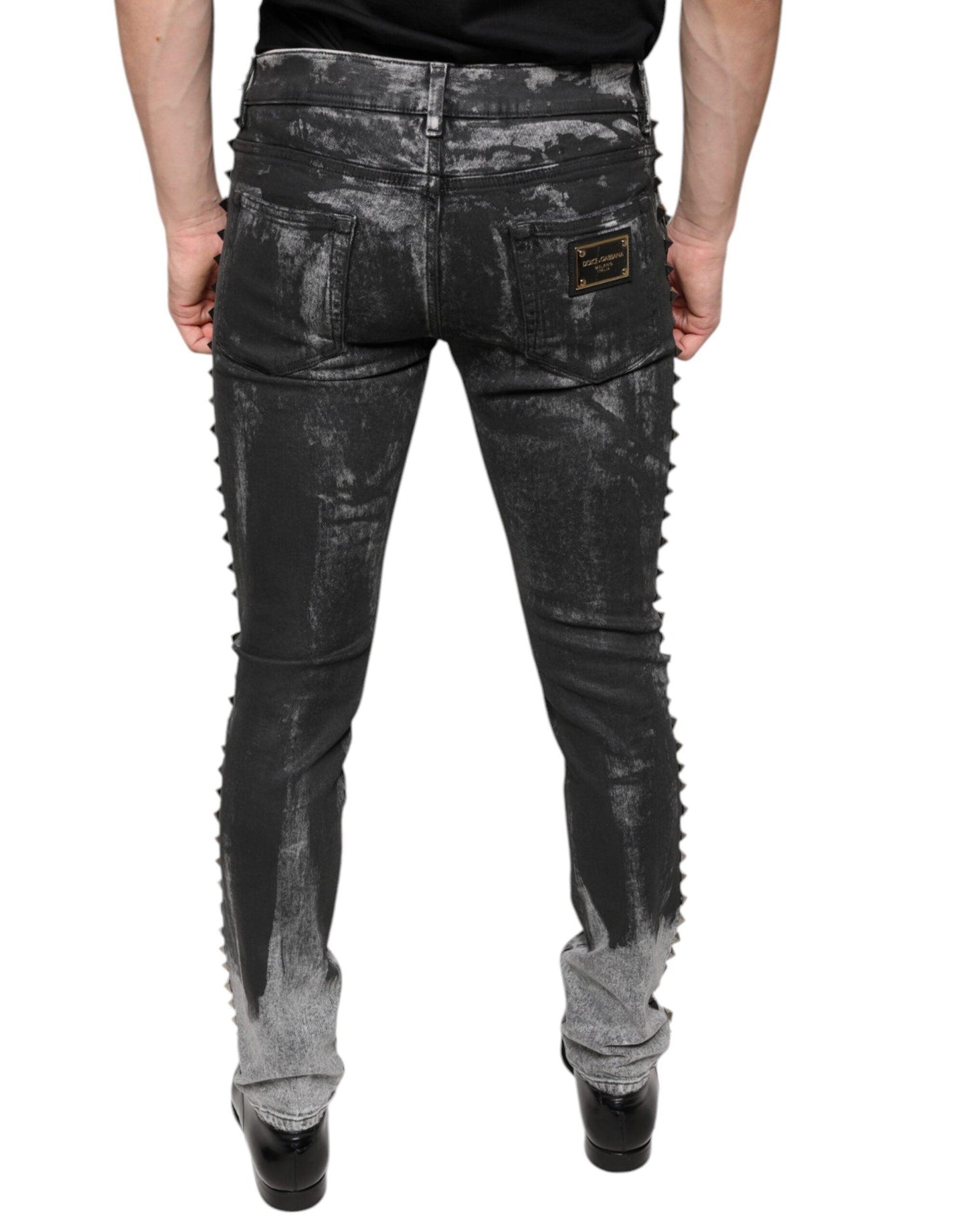 Dolce & Gabbana Black Embellished Cotton Skinny Denim Jeans - Arichezz.store