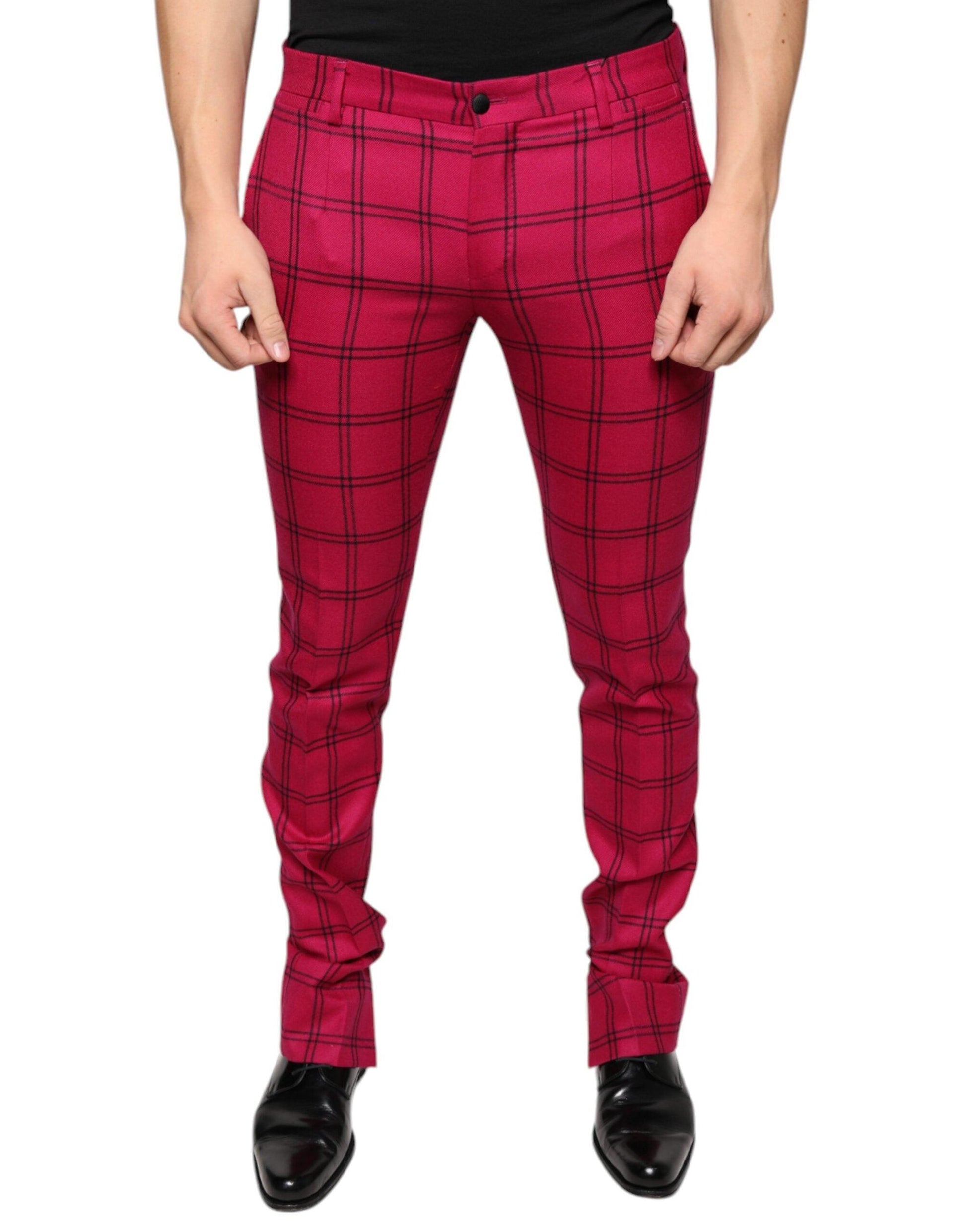 Dolce & Gabbana Pink Checkered Wool Skinny Pants - Arichezz.store