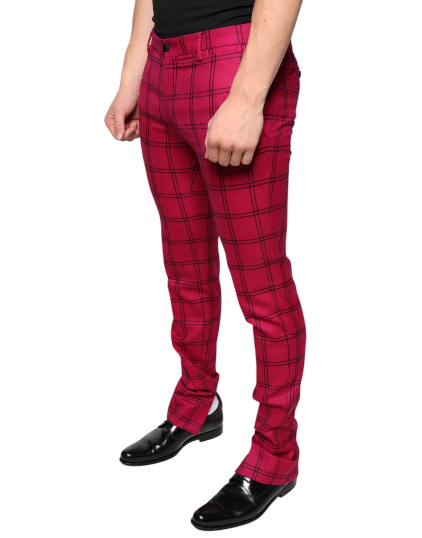 Dolce & Gabbana Pink Checkered Wool Skinny Pants - Arichezz.store