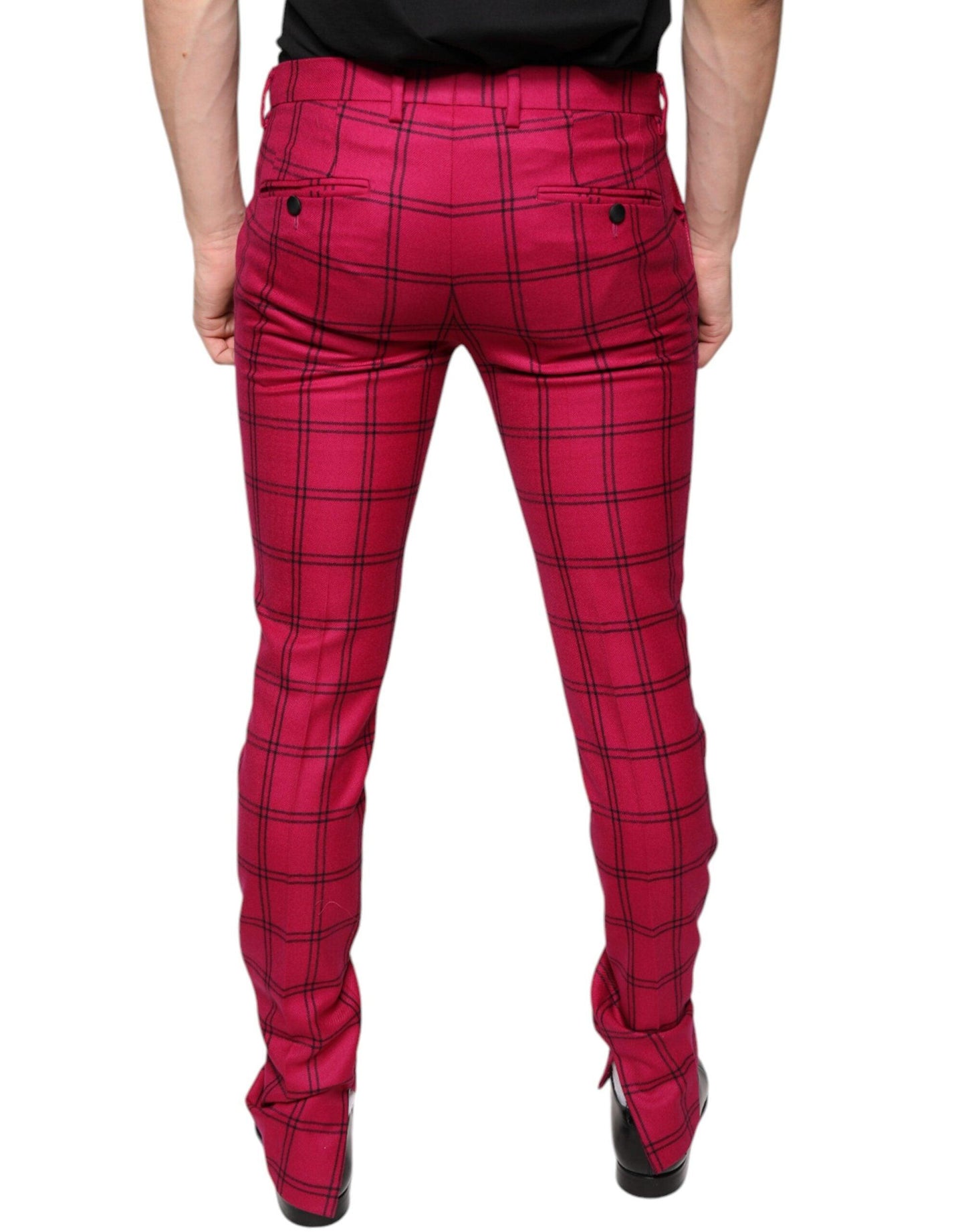 Dolce & Gabbana Pink Checkered Wool Skinny Pants - Arichezz.store