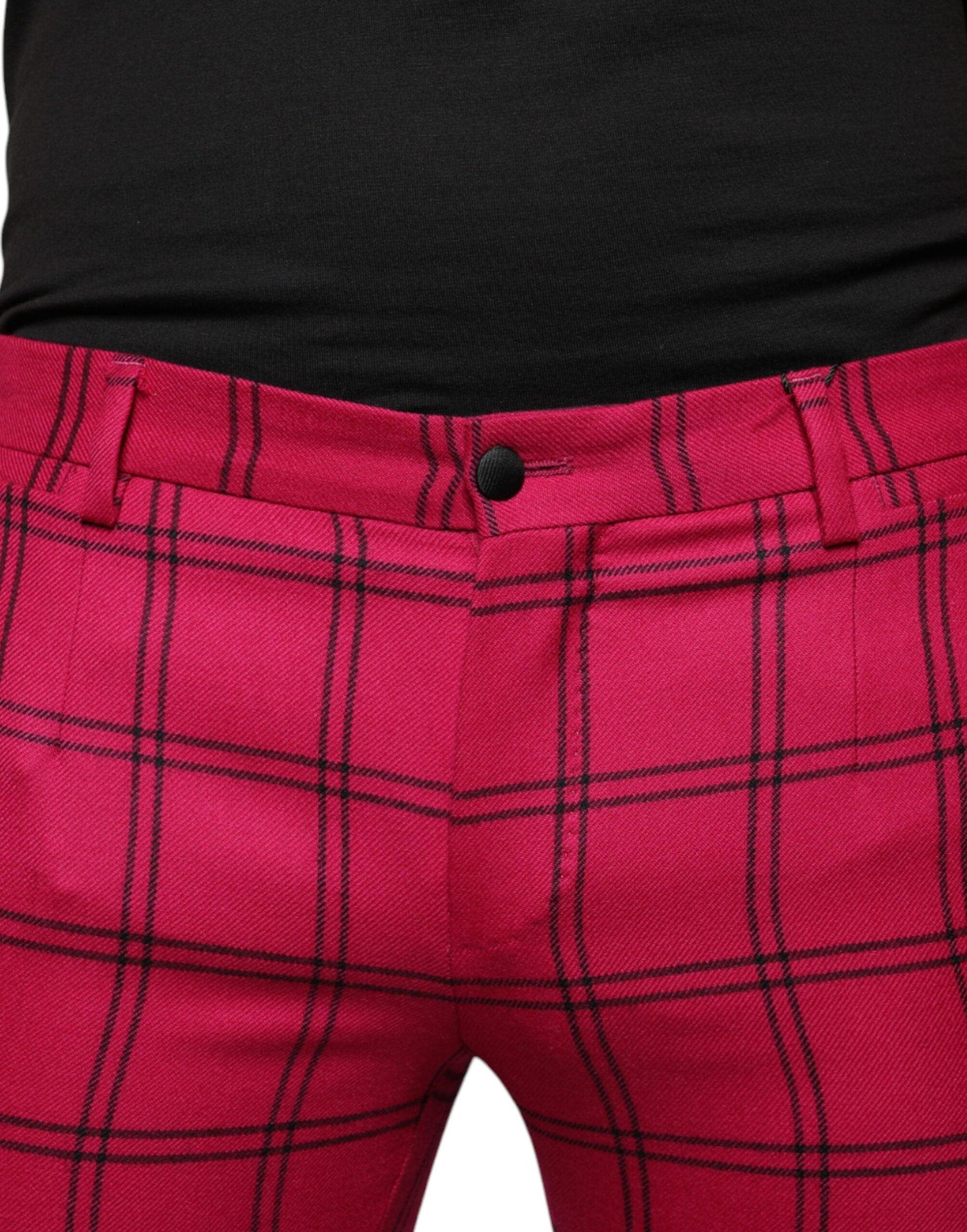 Dolce & Gabbana Pink Checkered Wool Skinny Pants - Arichezz.store