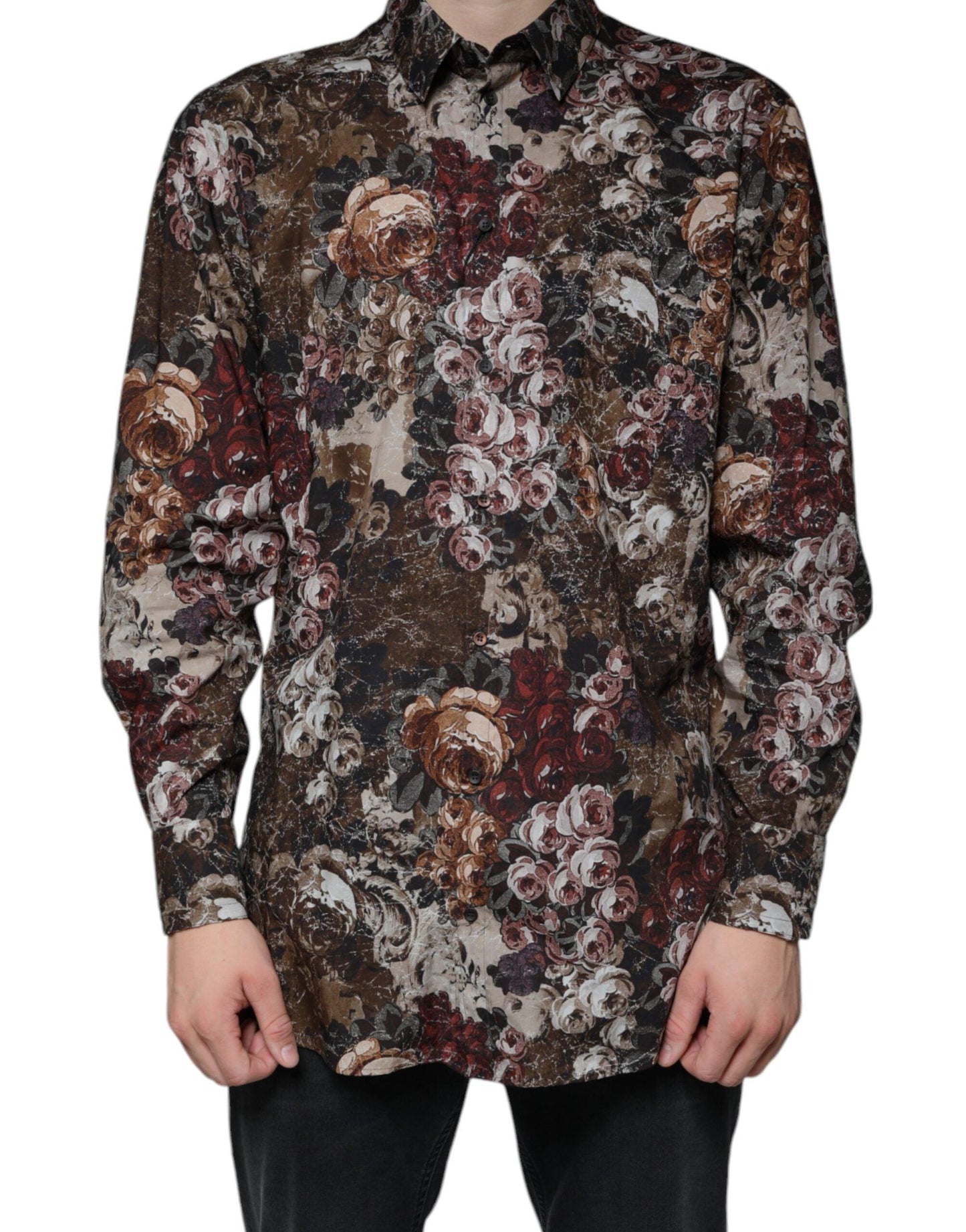 Dolce & Gabbana Multicolor Floral Cotton Men Dress GOLD Shirt - Arichezz.store