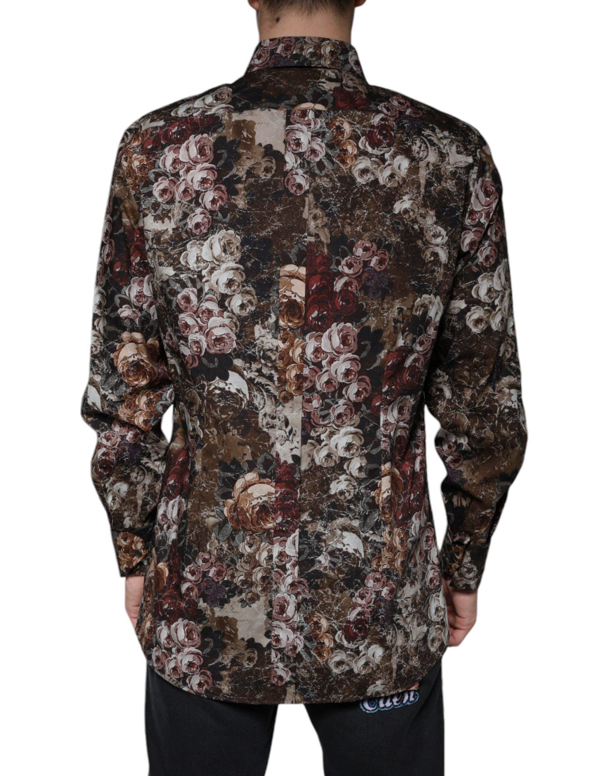 Dolce & Gabbana Multicolor Floral Cotton Men Dress GOLD Shirt - Arichezz.store