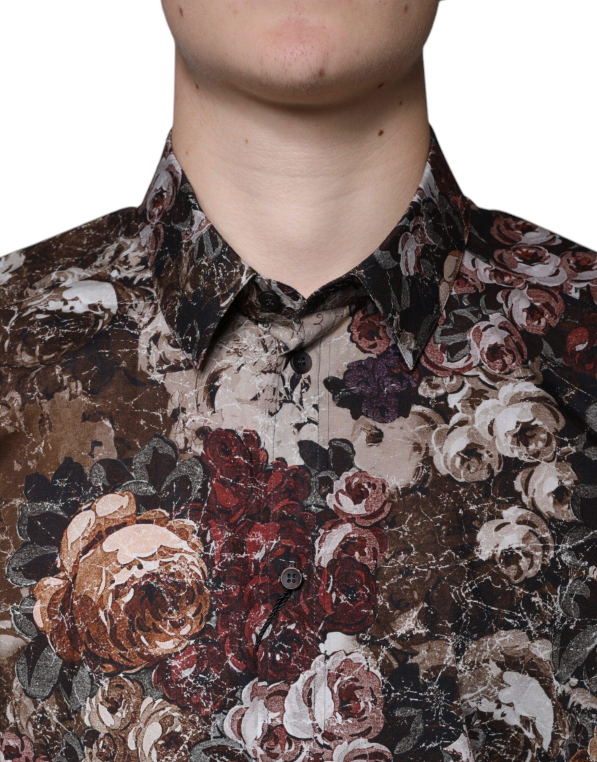 Dolce & Gabbana Multicolor Floral Cotton Men Dress GOLD Shirt - Arichezz.store