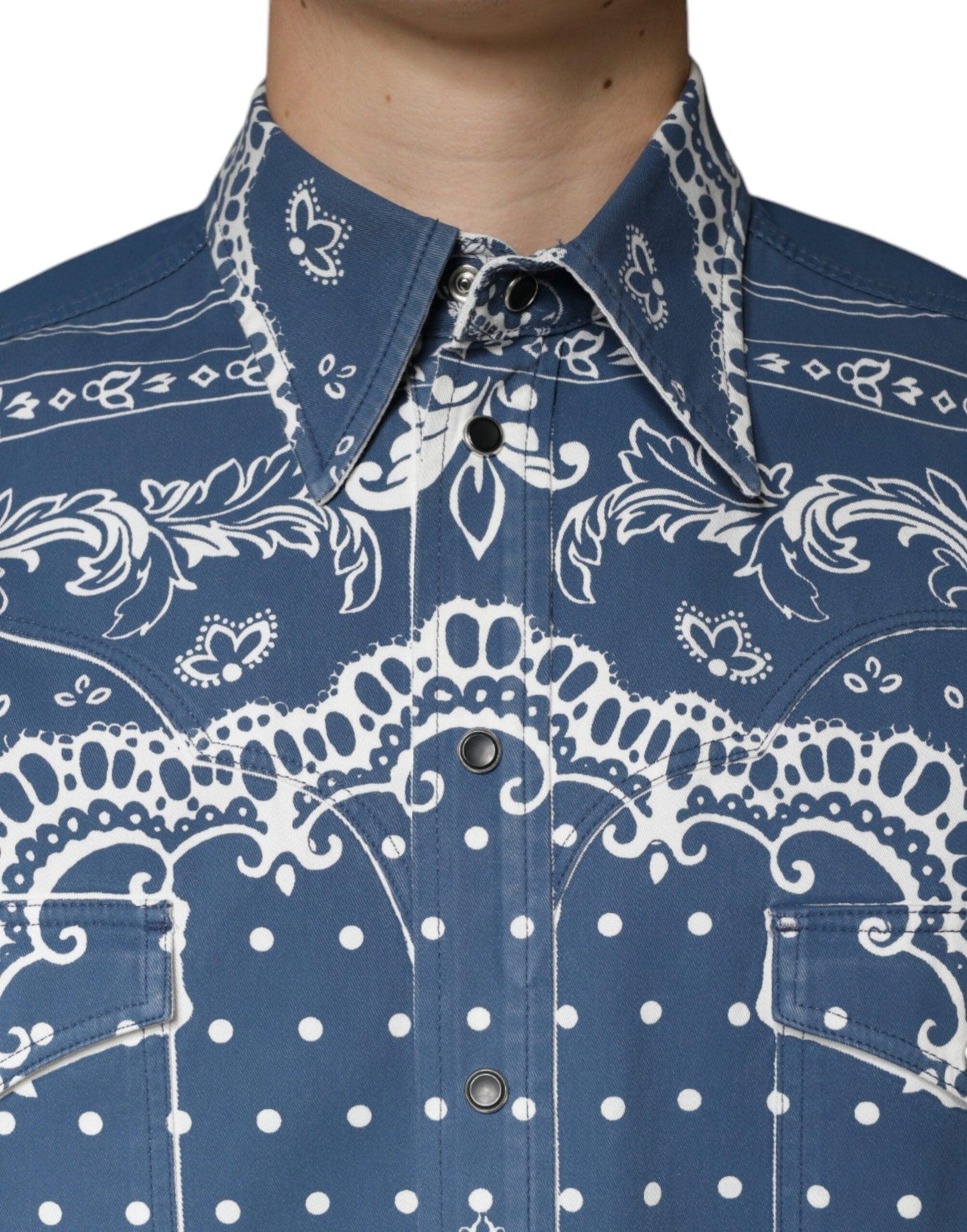 Dolce & Gabbana Blue White Bandana Print Cotton Casual Shirt - Arichezz.store