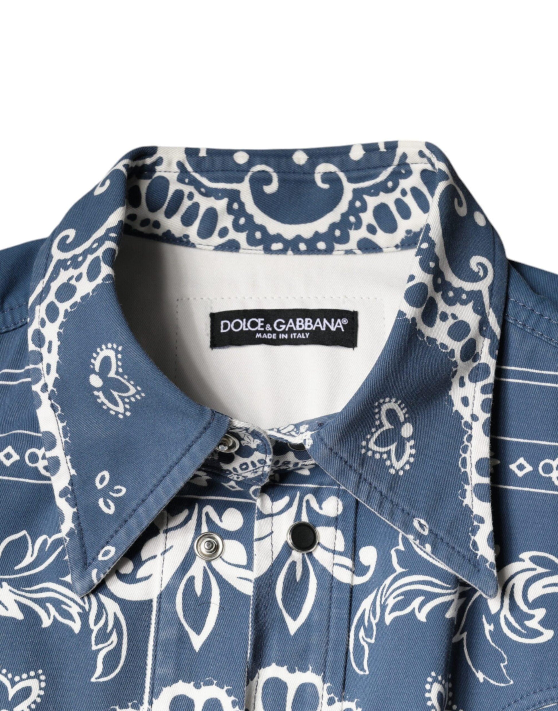 Dolce & Gabbana Blue White Bandana Print Cotton Casual Shirt - Arichezz.store