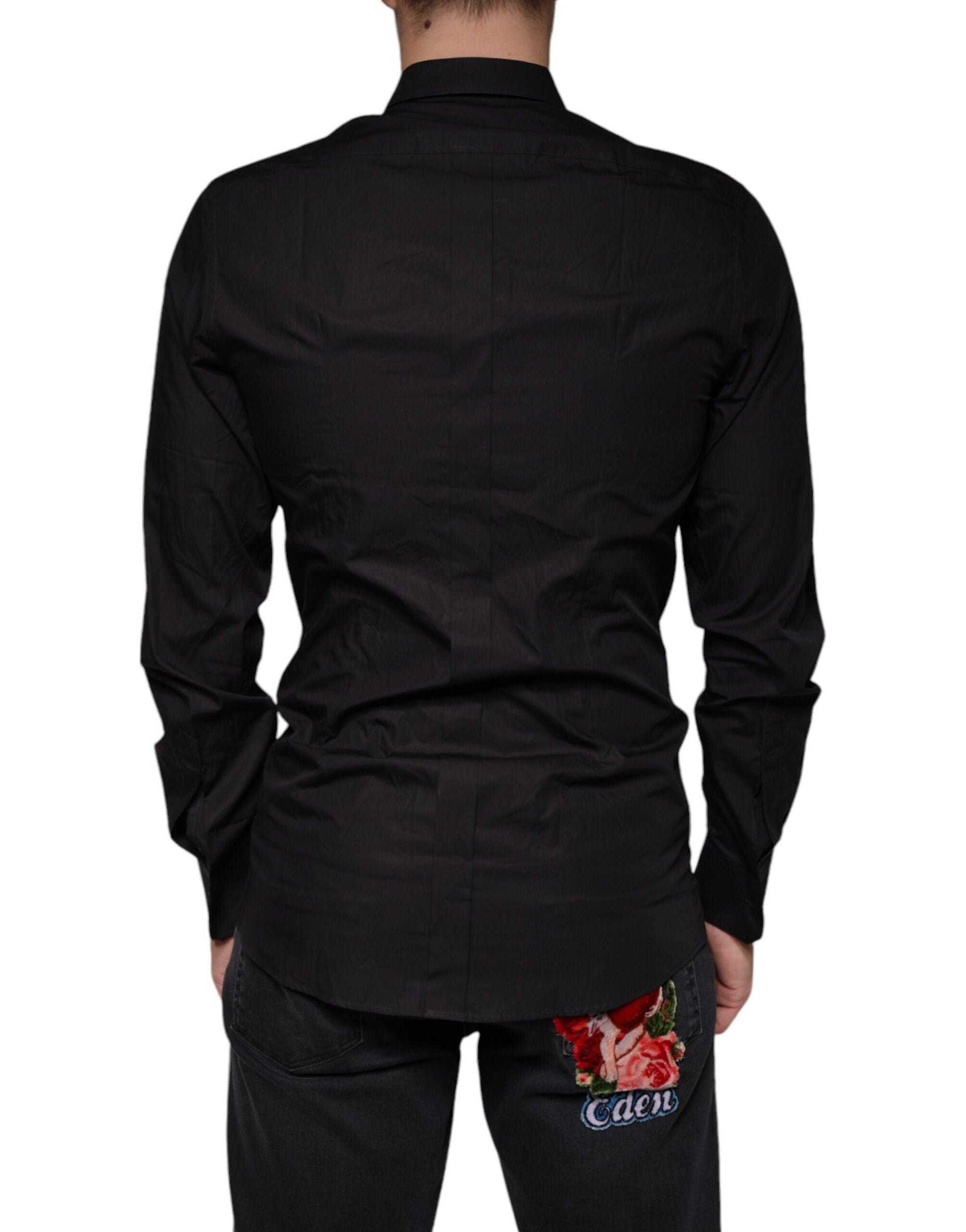 Dolce & Gabbana Black King Crown Embroidered GOLD Dress Shirt - Arichezz.store