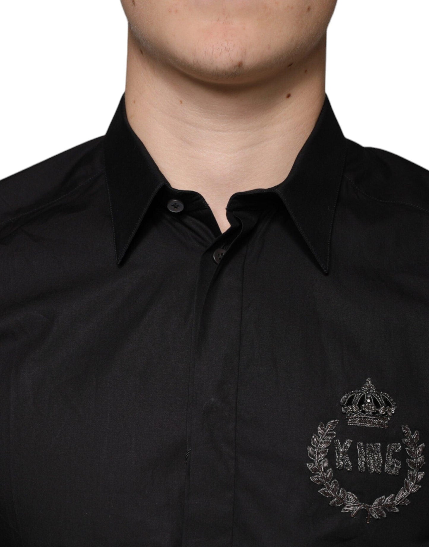 Dolce & Gabbana Black King Crown Embroidered GOLD Dress Shirt - Arichezz.store