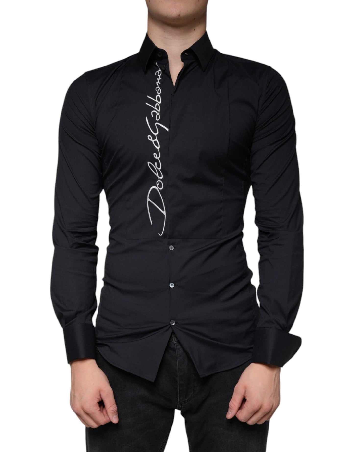 Dolce & Gabbana Black Logo Embroidered SICILIA Dress Shirt - Arichezz.store