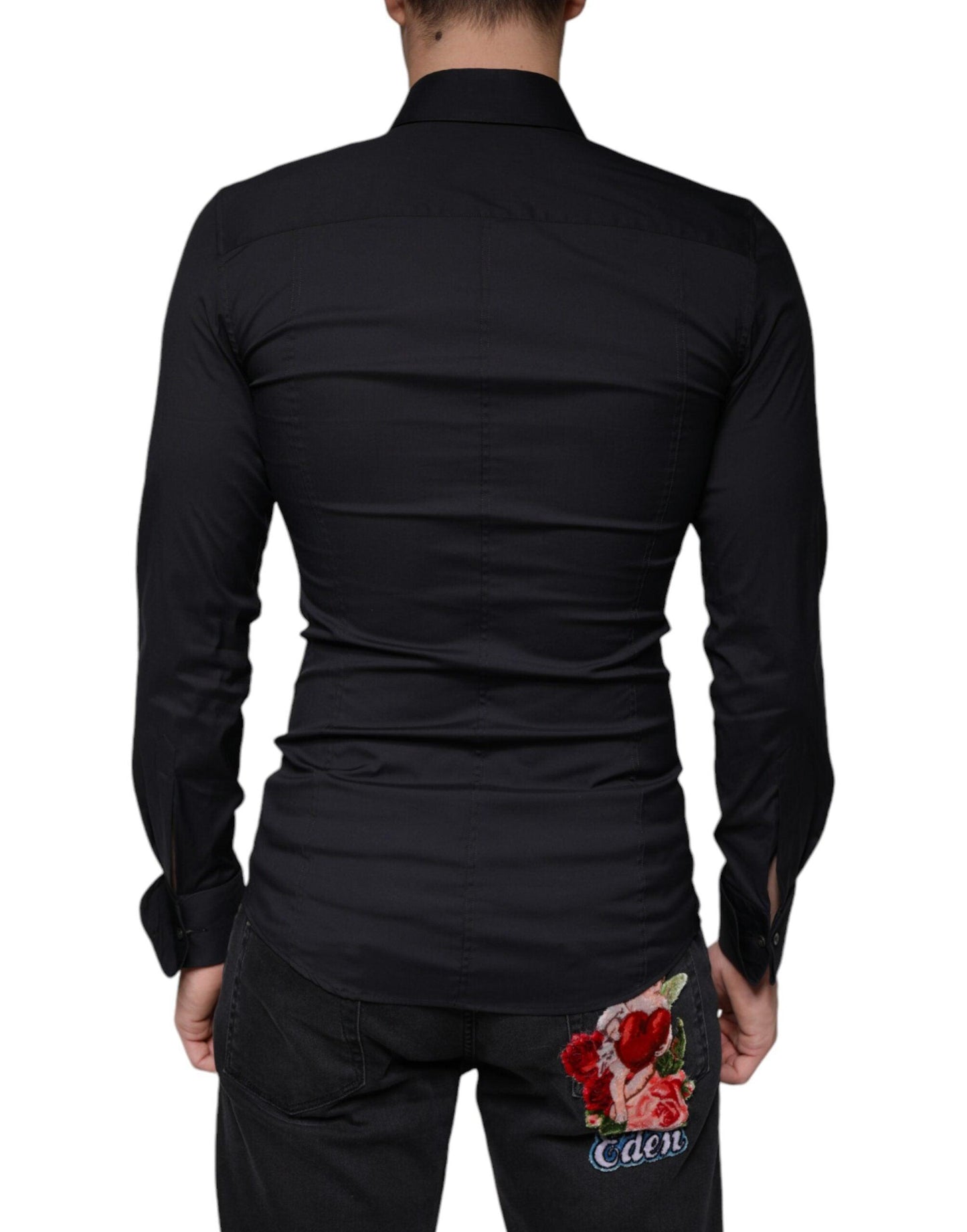 Dolce & Gabbana Black Logo Embroidered SICILIA Dress Shirt - Arichezz.store