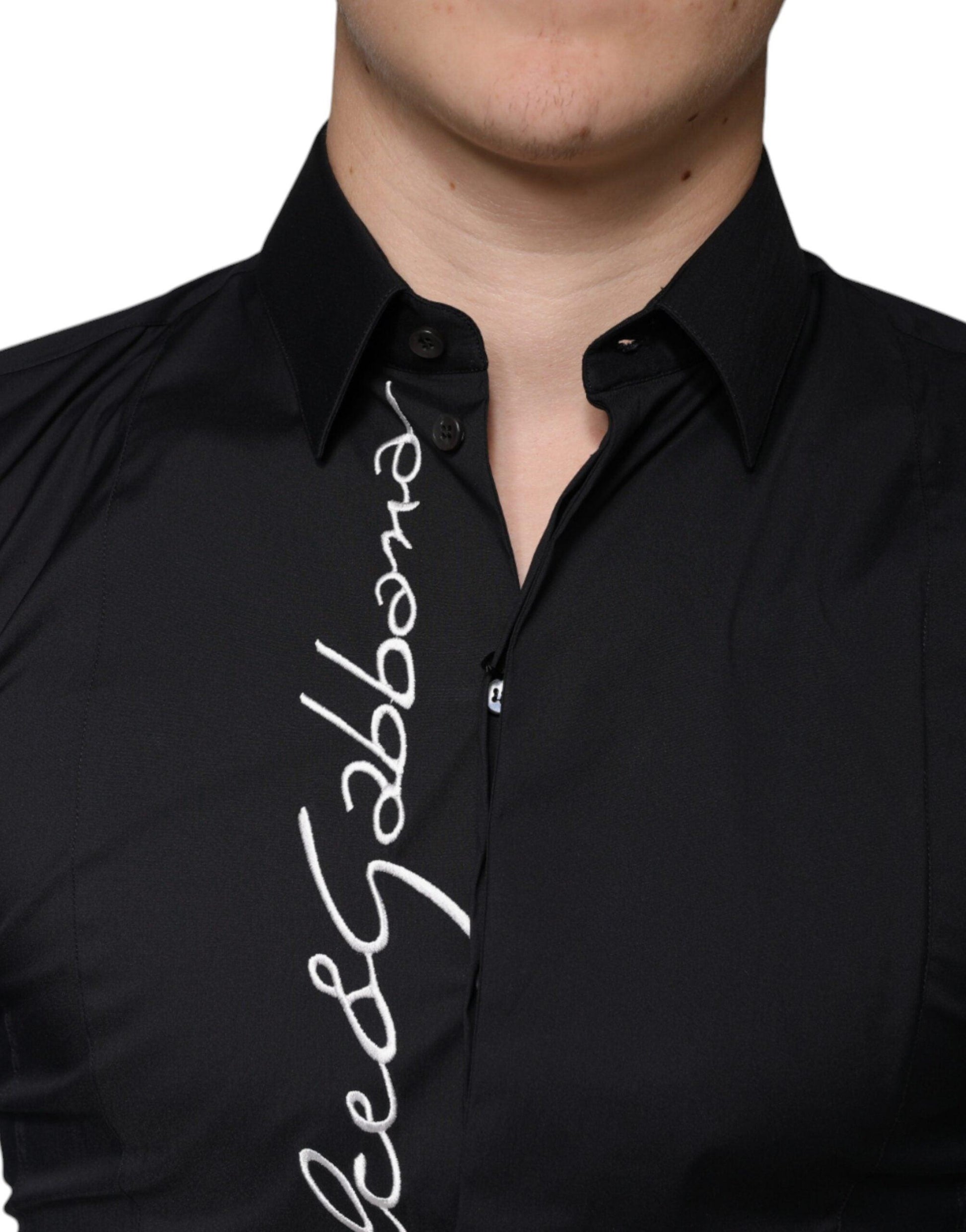 Dolce & Gabbana Black Logo Embroidered SICILIA Dress Shirt - Arichezz.store