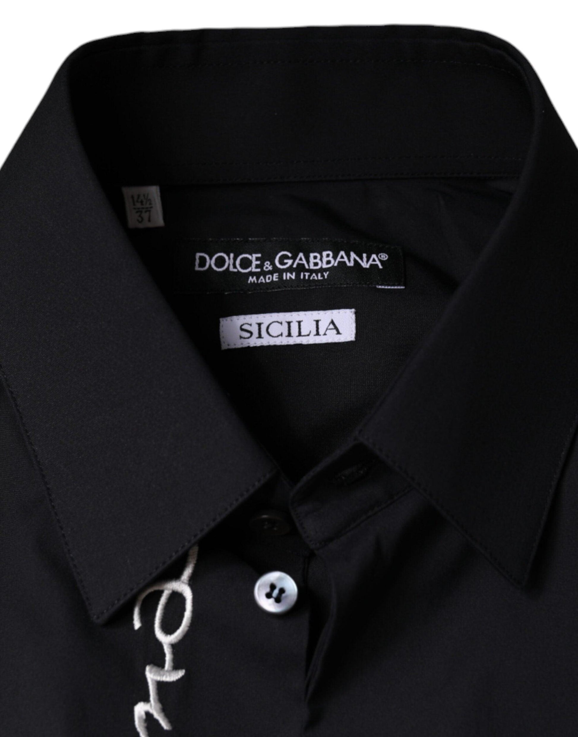 Dolce & Gabbana Black Logo Embroidered SICILIA Dress Shirt - Arichezz.store