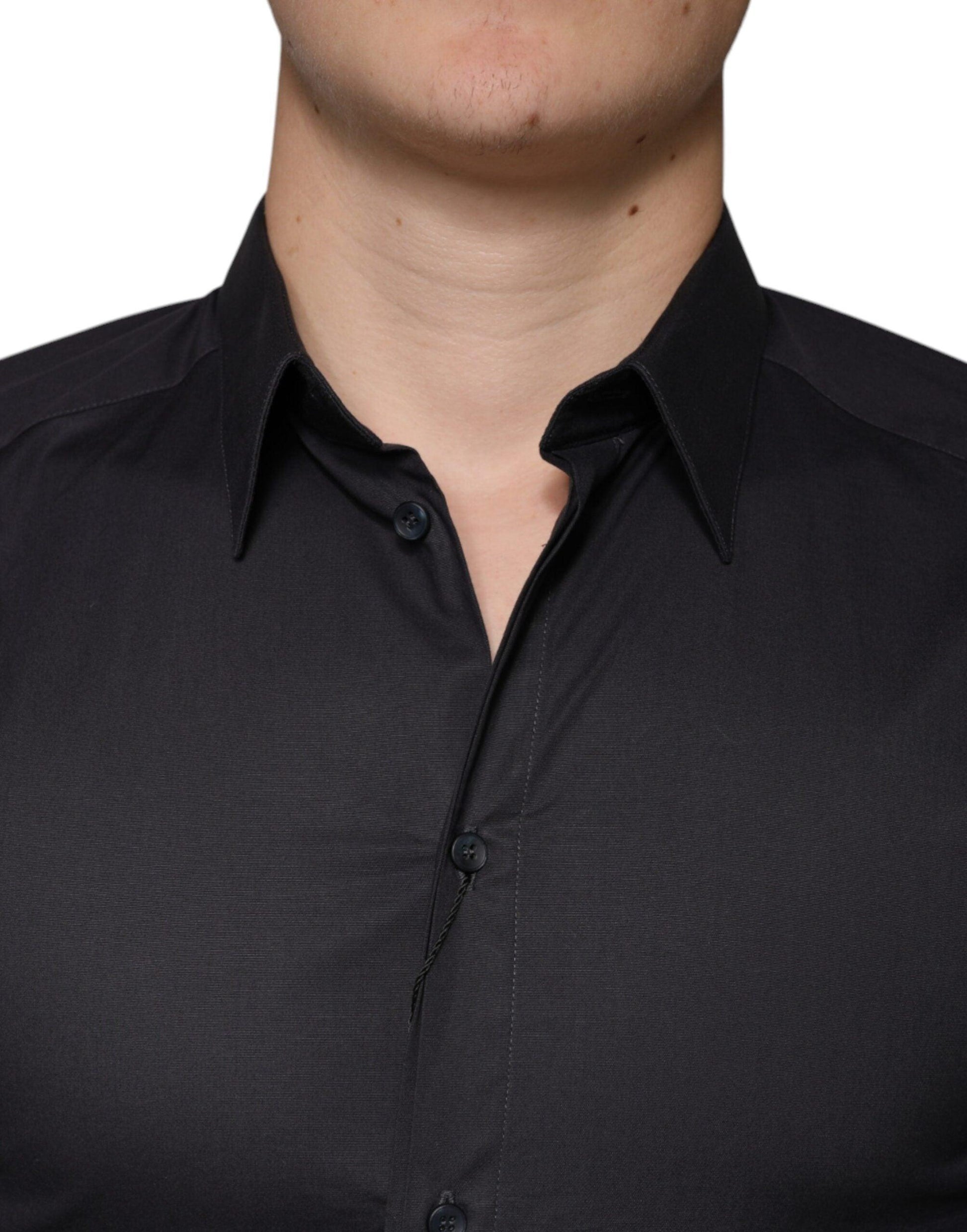 Dolce & Gabbana Black Cotton Stretch Dress GOLD Formal Shirt - Arichezz.store