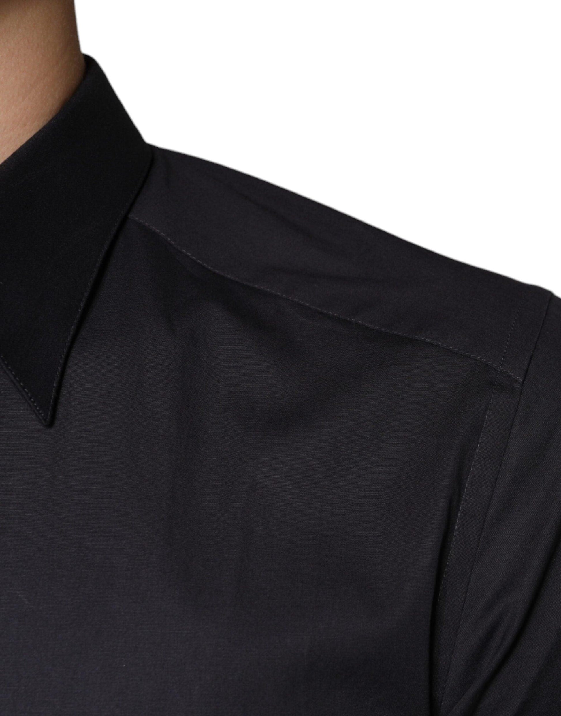 Dolce & Gabbana Black Cotton Stretch Dress GOLD Formal Shirt - Arichezz.store