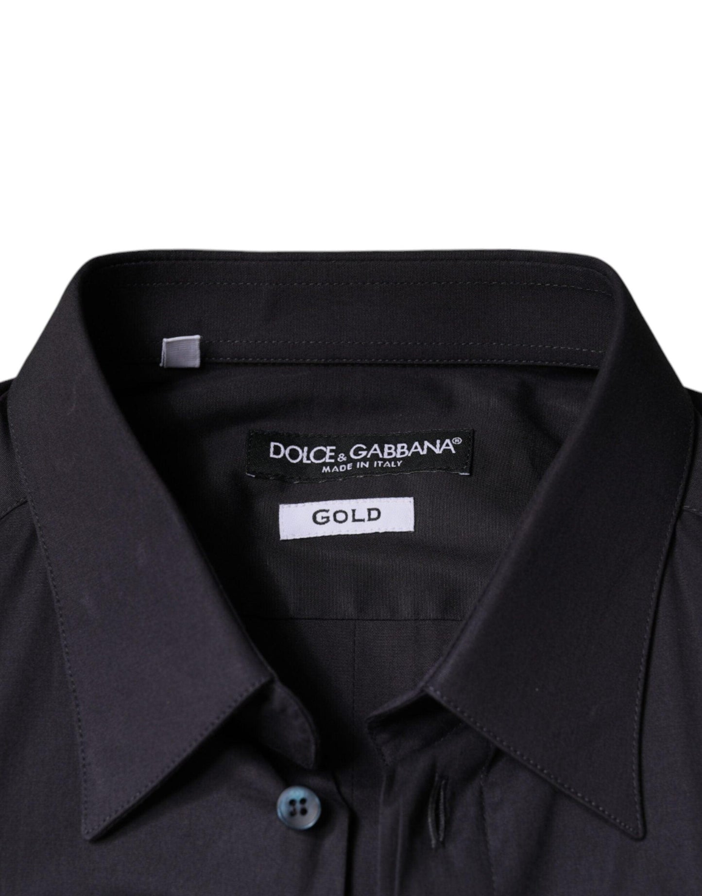 Dolce & Gabbana Black Cotton Stretch Dress GOLD Formal Shirt - Arichezz.store