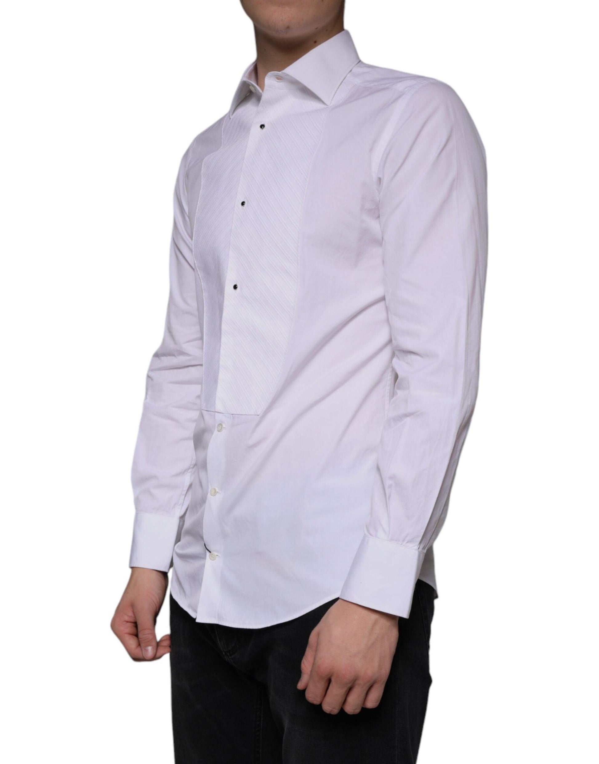 Dolce & Gabbana White Bib Cotton Poplin GOLD Men Formal Shirt - Arichezz.store