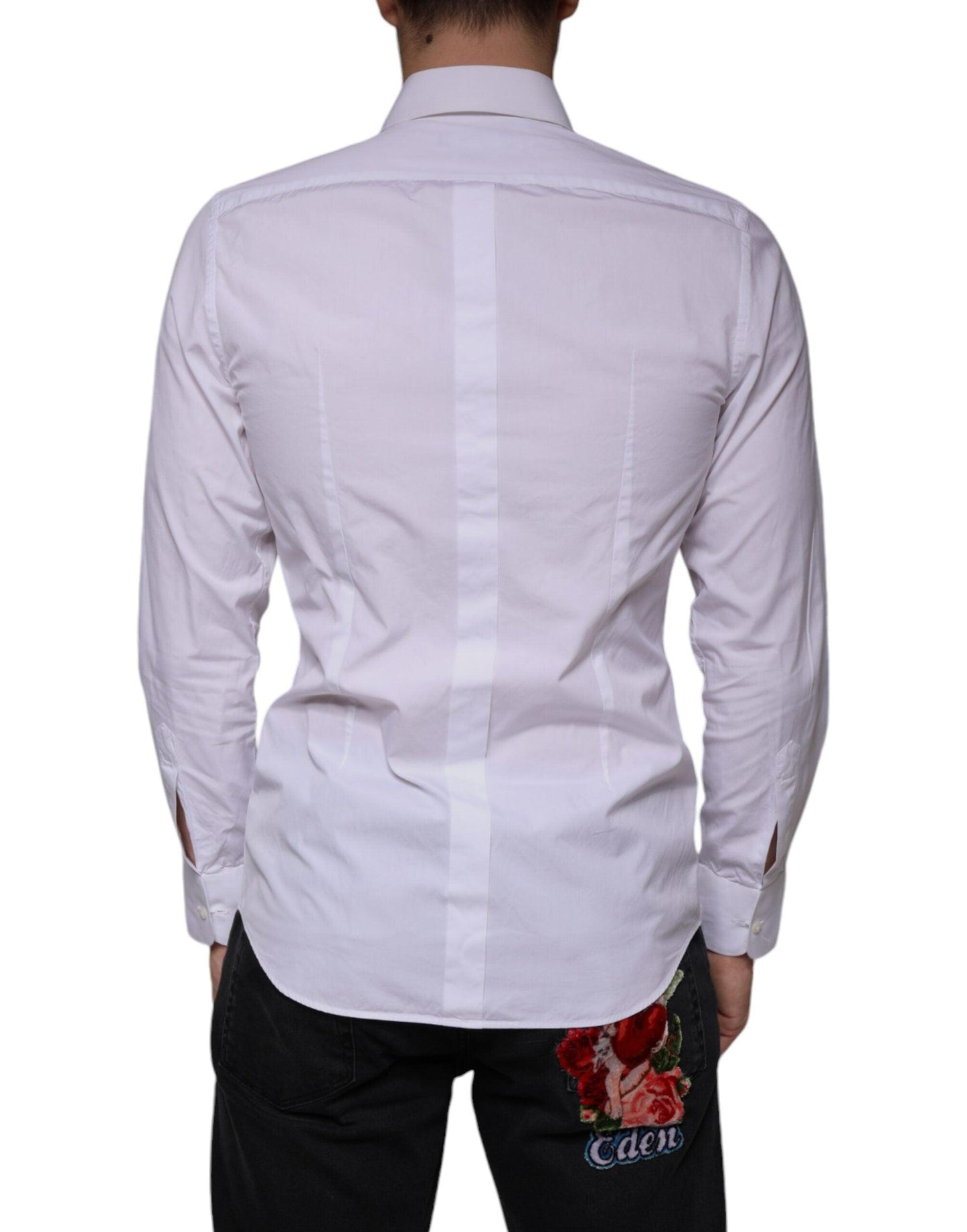 Dolce & Gabbana White Bib Cotton Poplin GOLD Men Formal Shirt - Arichezz.store